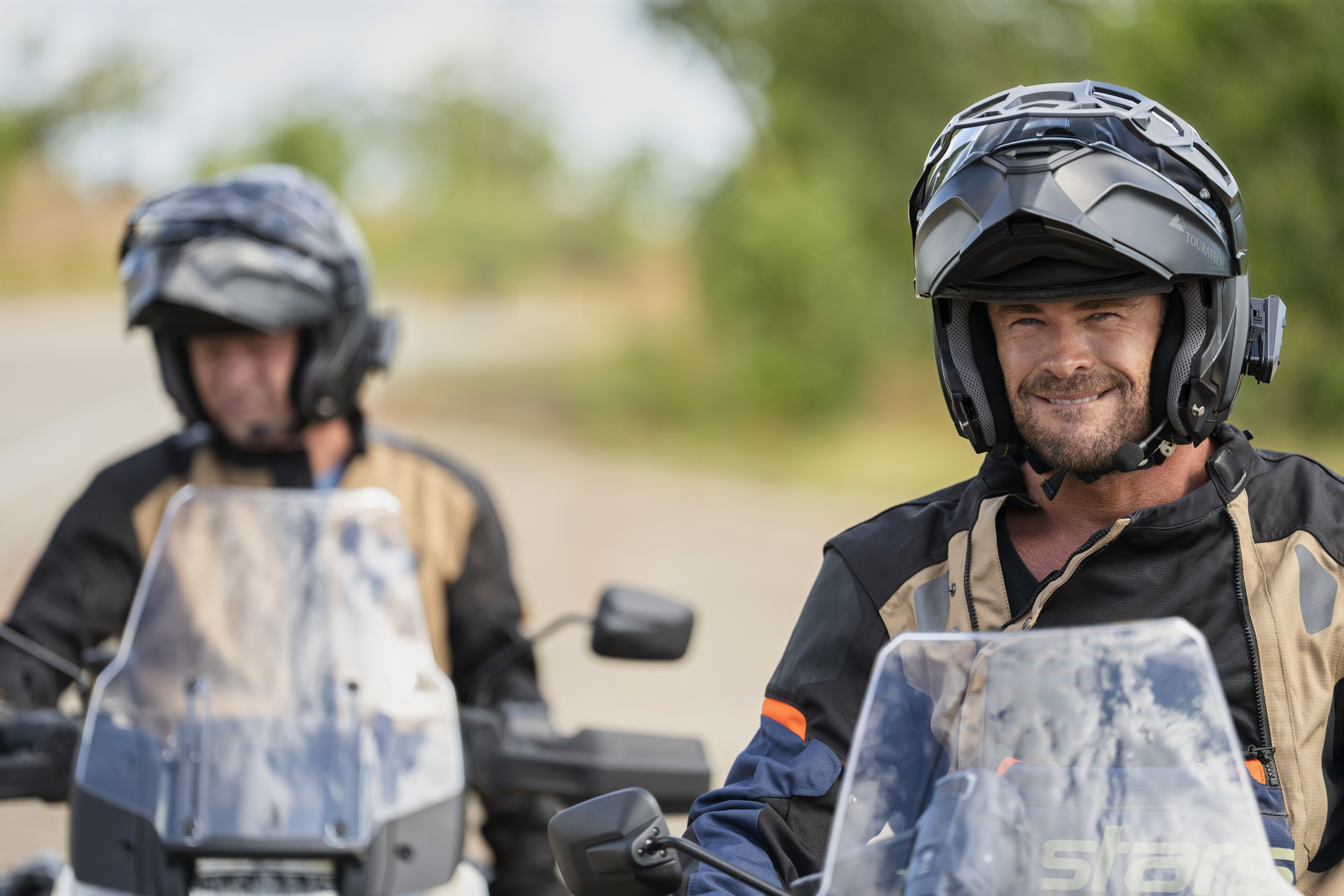 This image features actor Chris Hemsworth during the filming of the National Geographic special Chris Hemsworth: A Road Trip to Remember. Hemsworth and his father, Craig, embarked on an emotional motorcycle journey across Australia