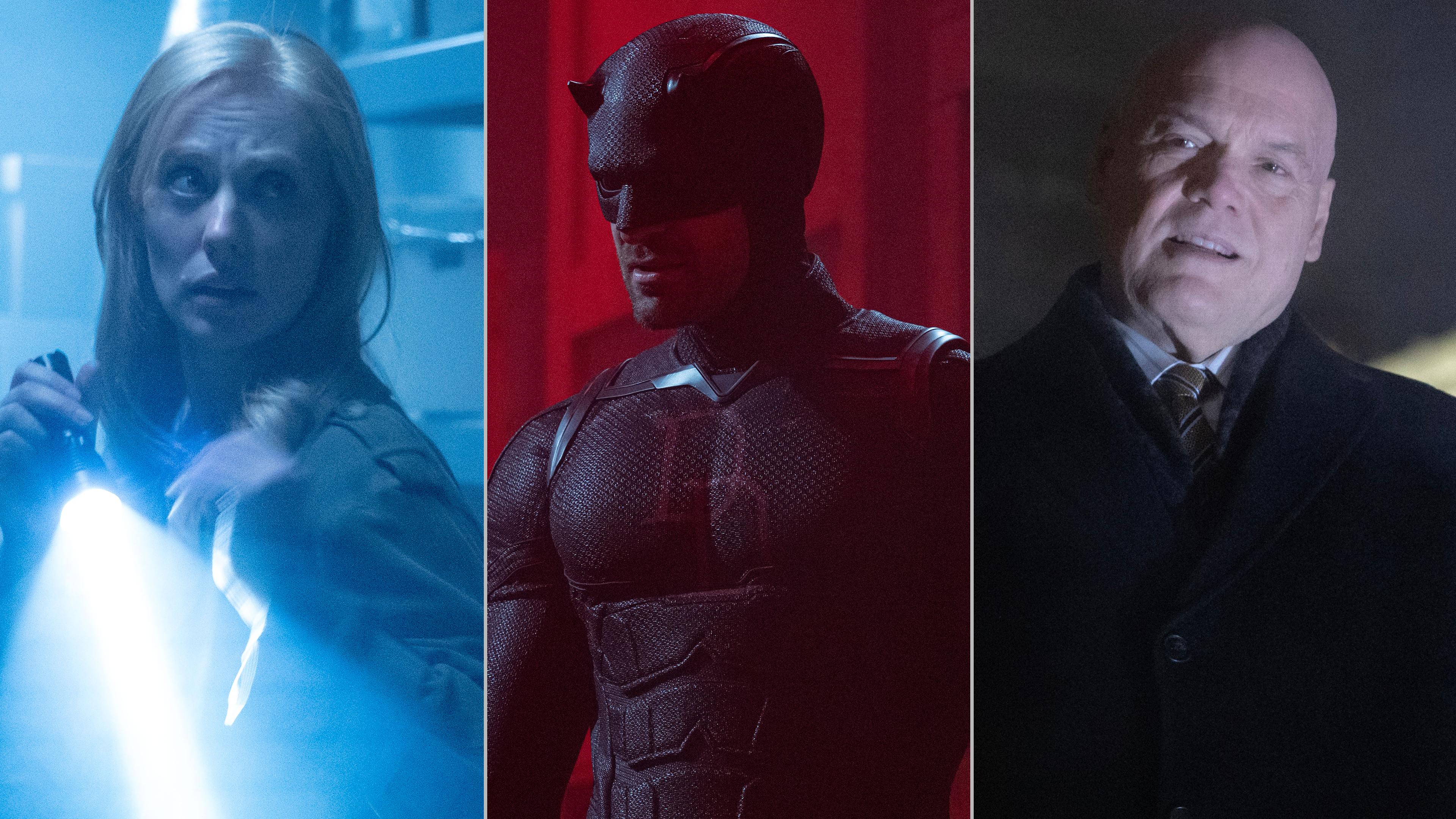 The provided image features key characters from the upcoming Marvel series Daredevil: Born Again Season 2