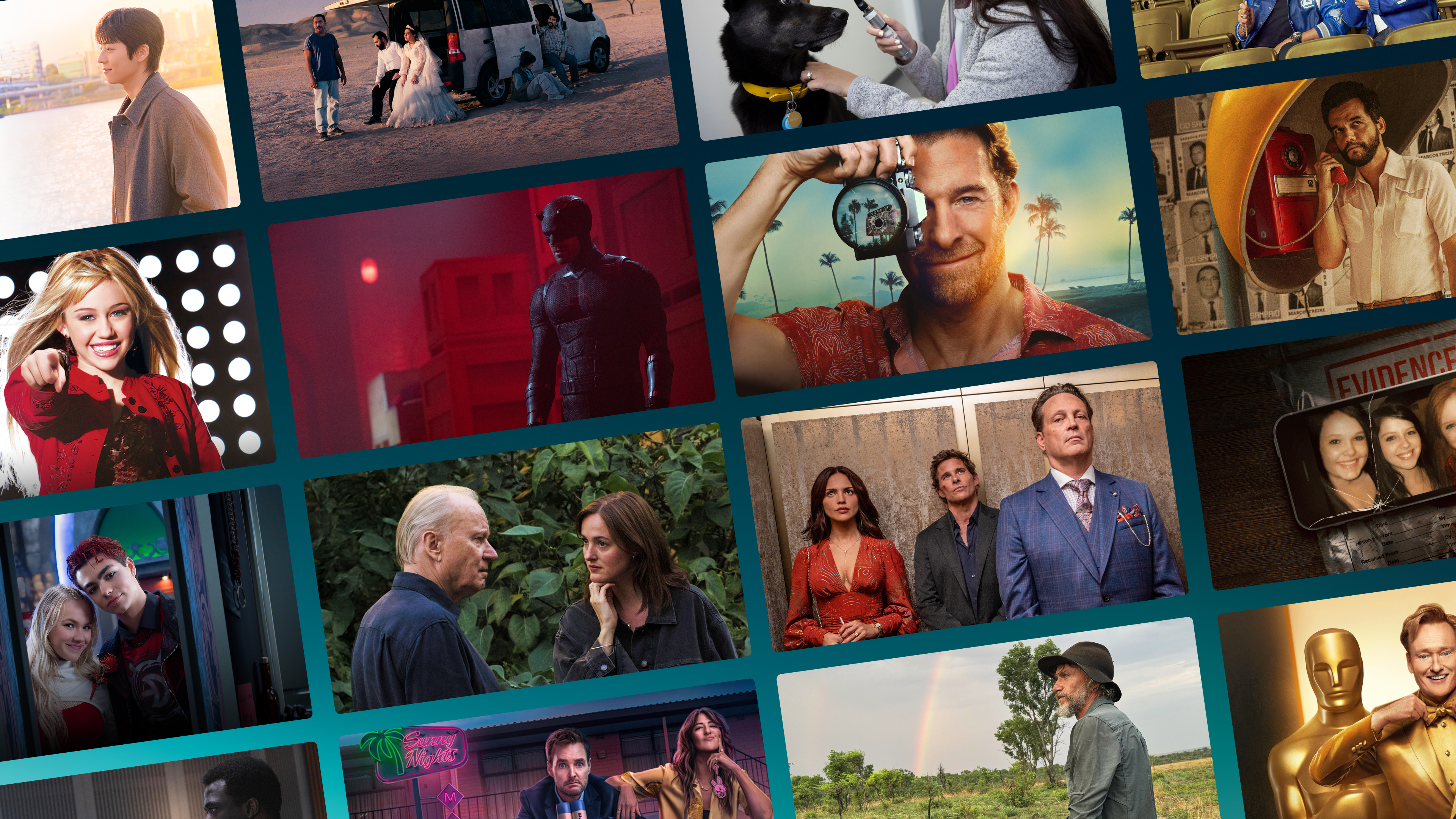 Collage showcasing titles arriving on Disney+ in March 2026 including Daredevil: Born Again S2, RJ Decker, SLOMW S4, The Bachelorette, and more.