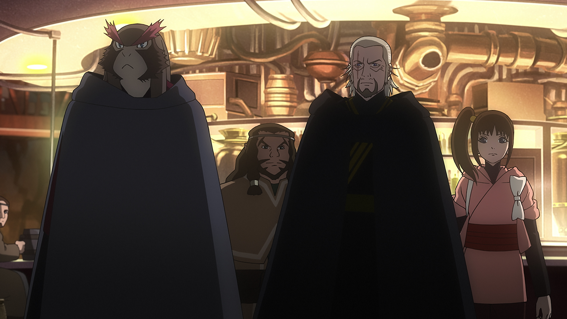 Margrave Juro in a cantina with his band of Jedi including Kara and Homen.