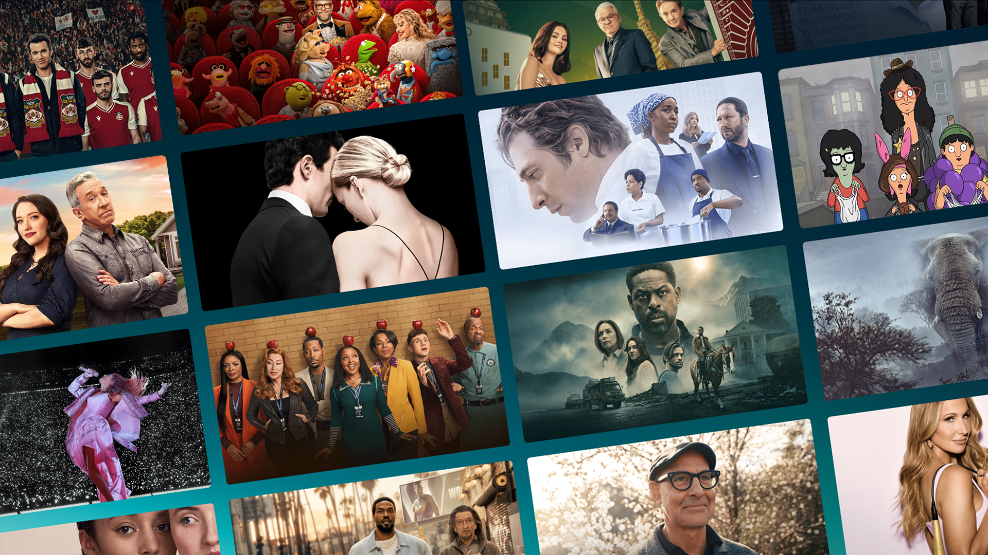 Collage of 2026 Emmy® Award nominated shows from Disney+ and Hulu.