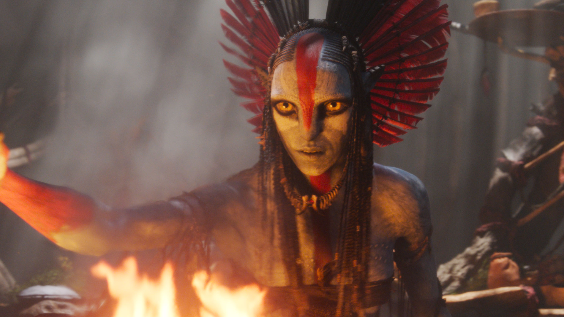 This image features the character Varang from the 2025 film Avatar: Fire and Ash.