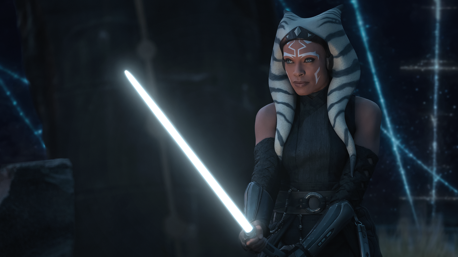 Ahsoka Tano wielding a white lightsaber in Ahsoka.