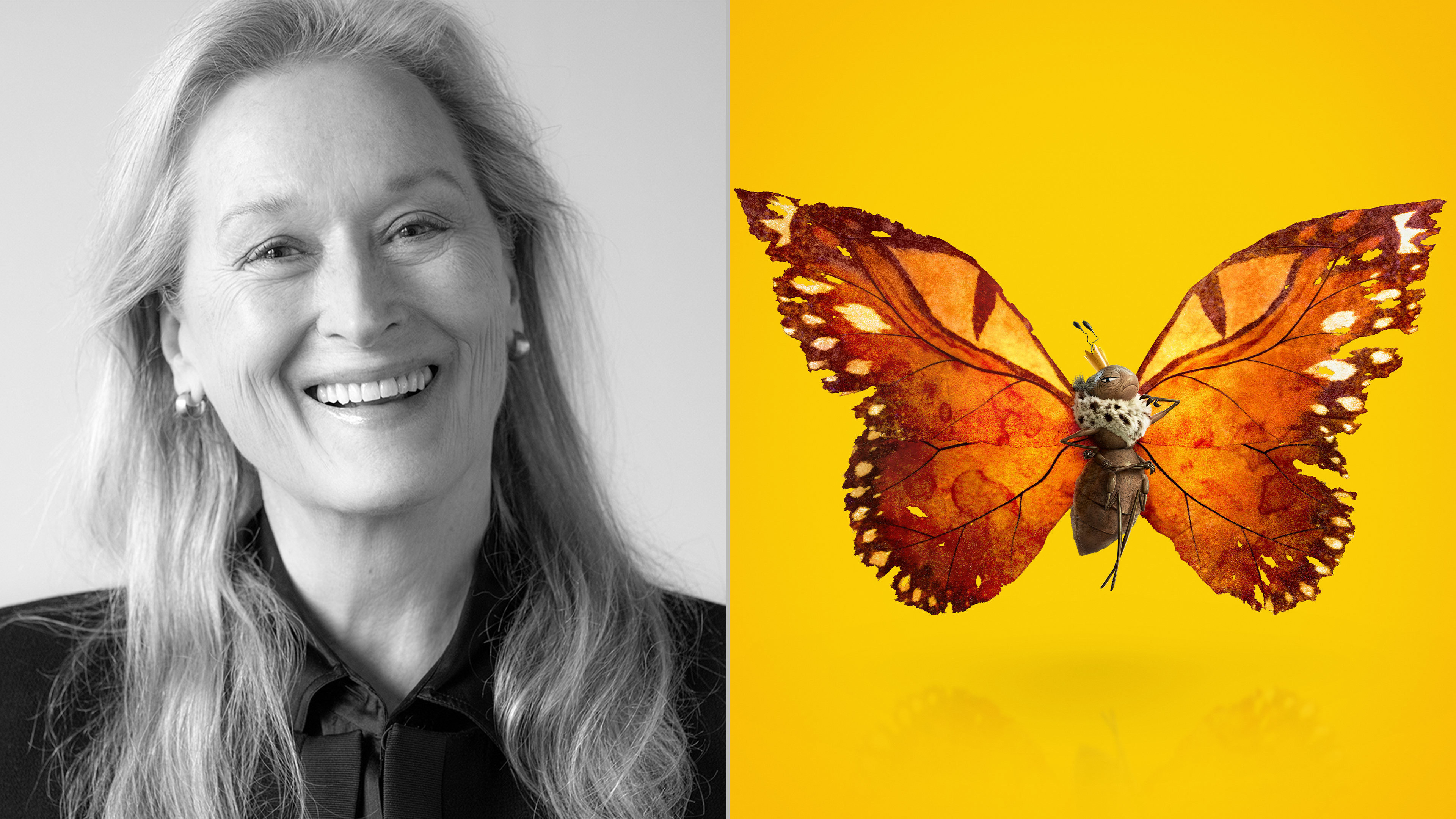 The image features Meryl Streep, the voice of Insect Queen in Hoppers, Pixar, Disney+