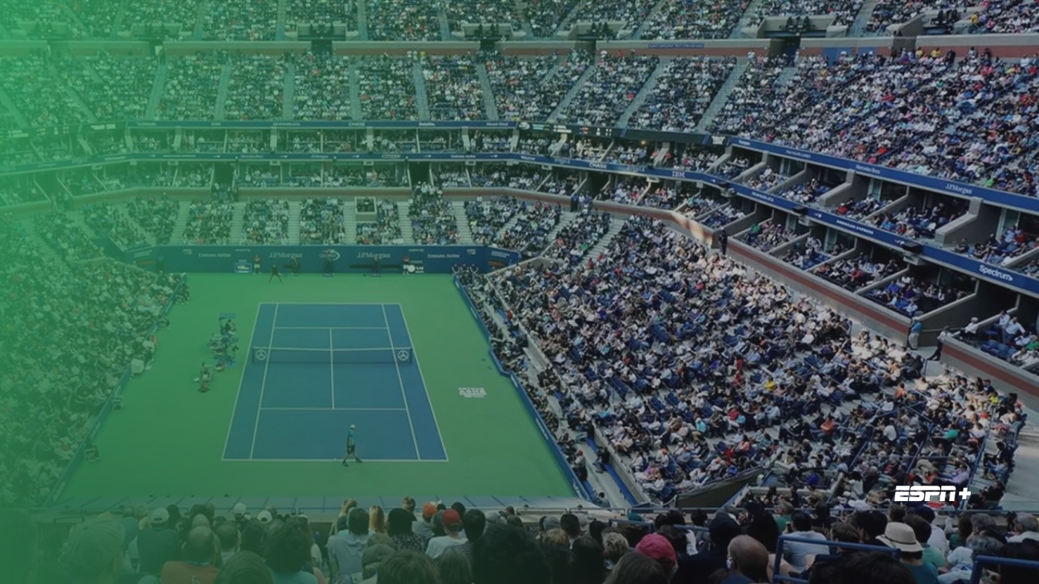 An image of the U.S. Open tennis court for live streaming on Hulu.