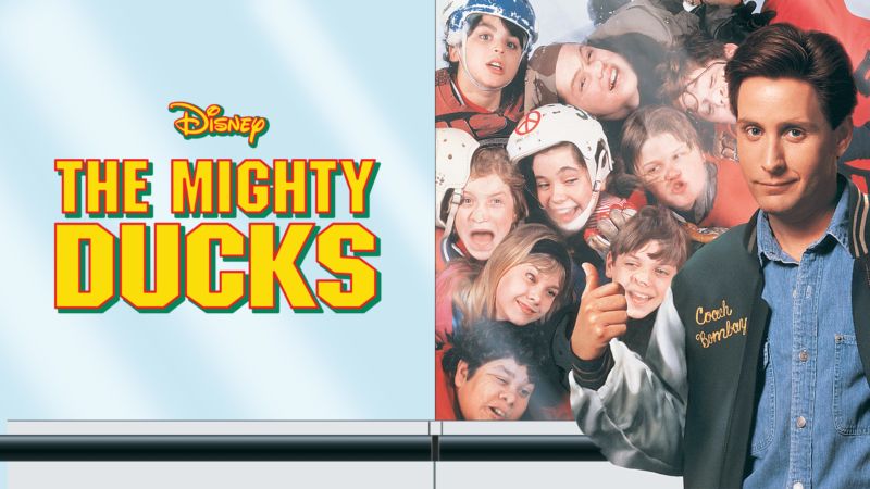 Title art for the Disney hockey movie The Mighty Ducks.
