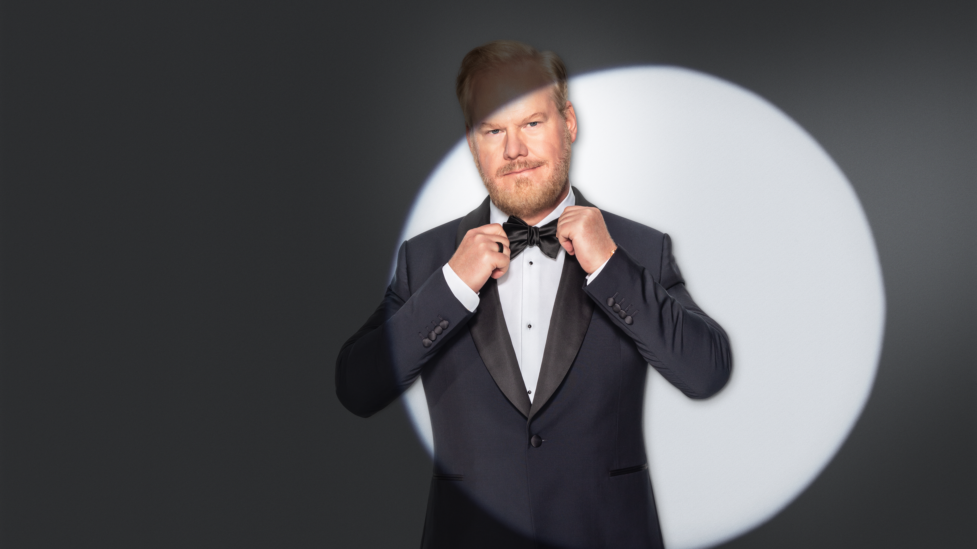 This is comedian Jim Gaffigan performing a stand-up routine on stage. Jim Gaffigan: The Skinny, Disney+, Hulu
