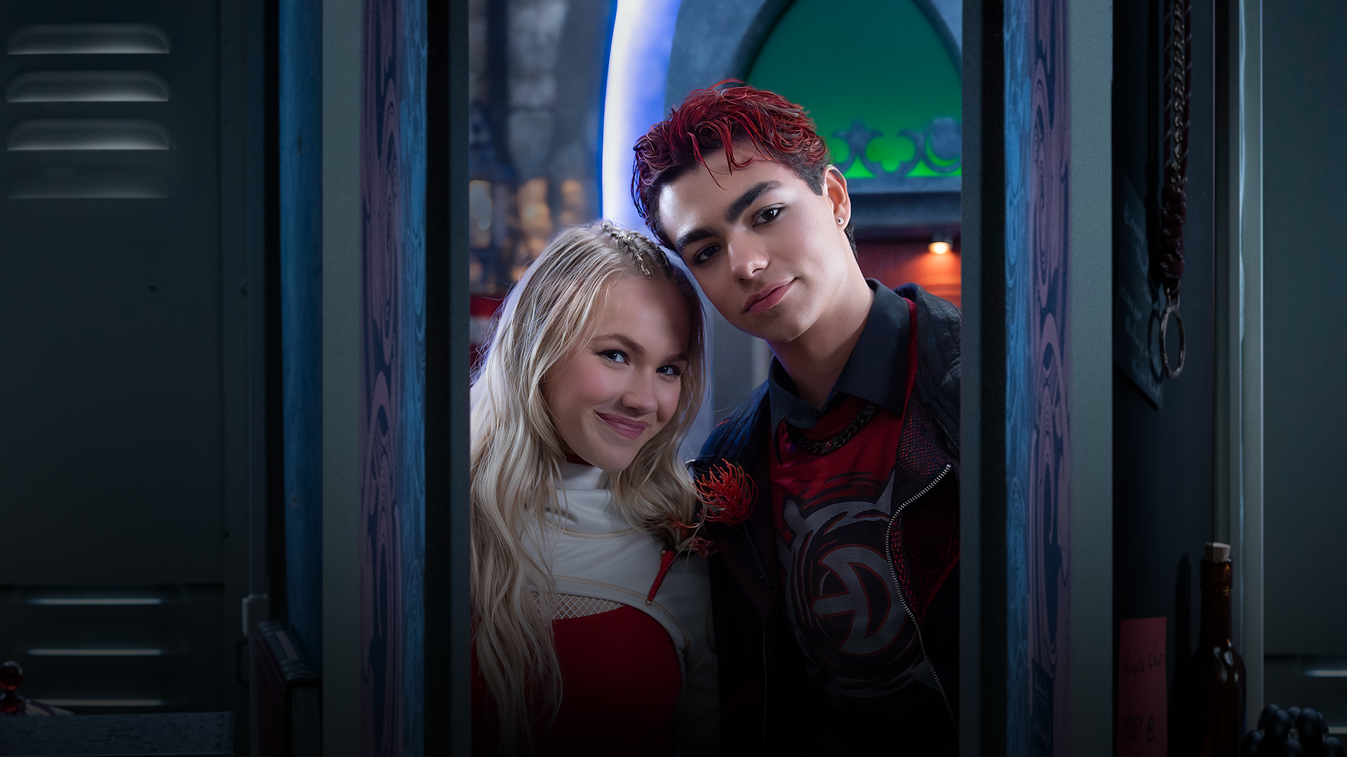Freya Skye and Malachi Barton in character as Nova and Victor, reprising their roles from ZOMBIES 4.