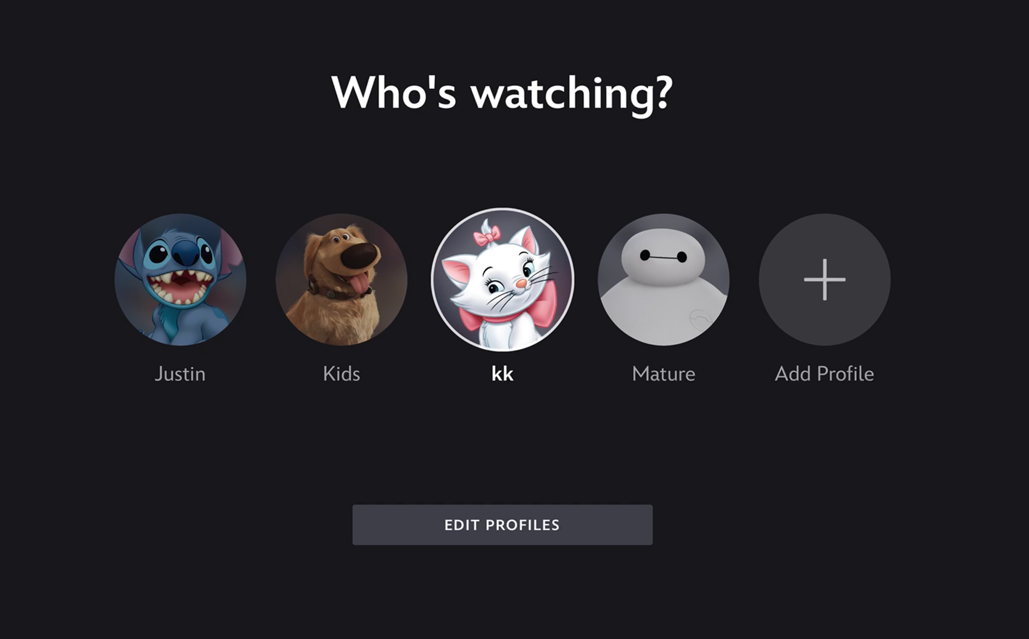Who’s Watching profile screen from Disney+