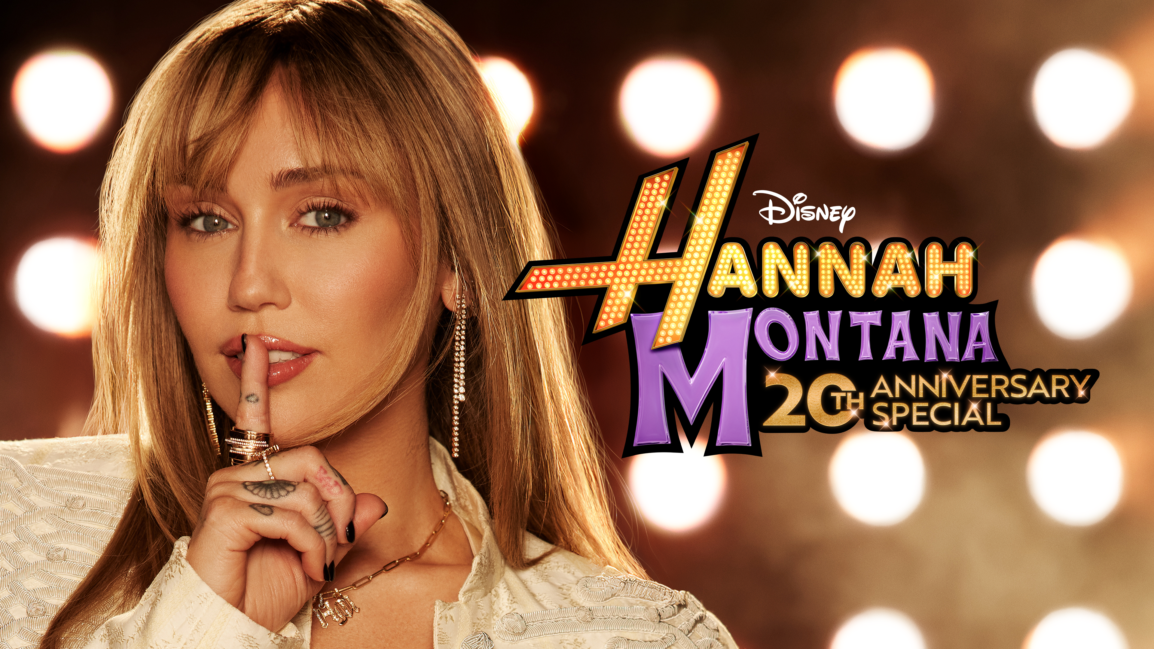 This image is a promotional poster for the upcoming "Hannah Montana" anniversary special featuring singer and actress Miley Cyrus. 