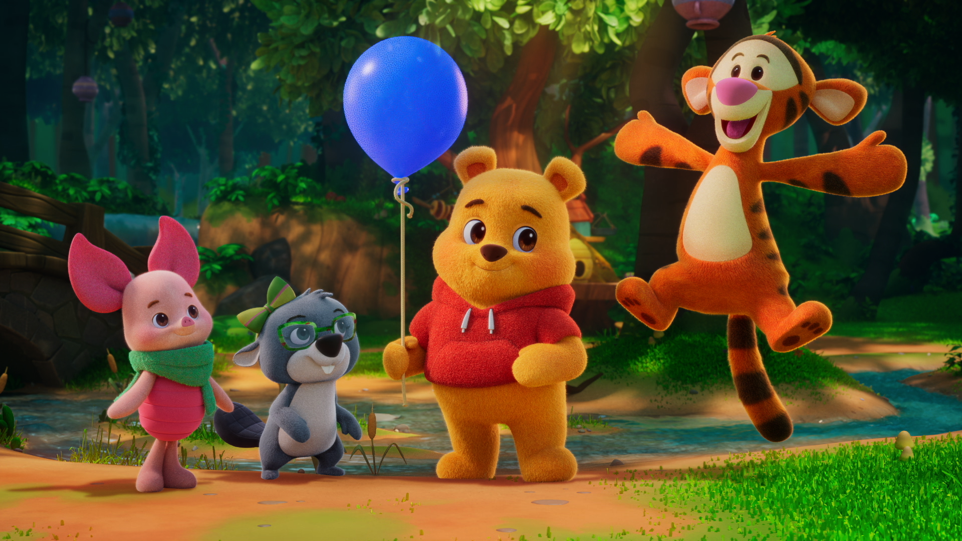 Scene from Playdate with Winnie the Pooh: Shorts featuring Winnie the Pooh, Piglet, and Tigger.