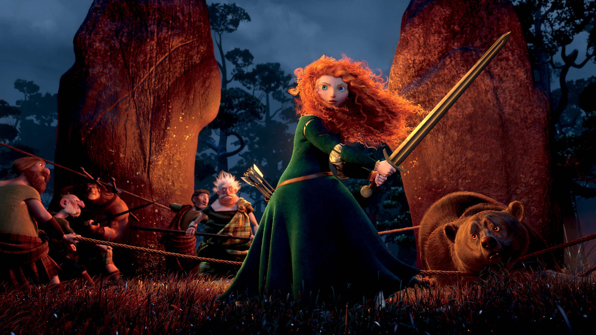 Esta imagen muestra una escena de Valiente, la película animada de Disney-Pixar de 2012 