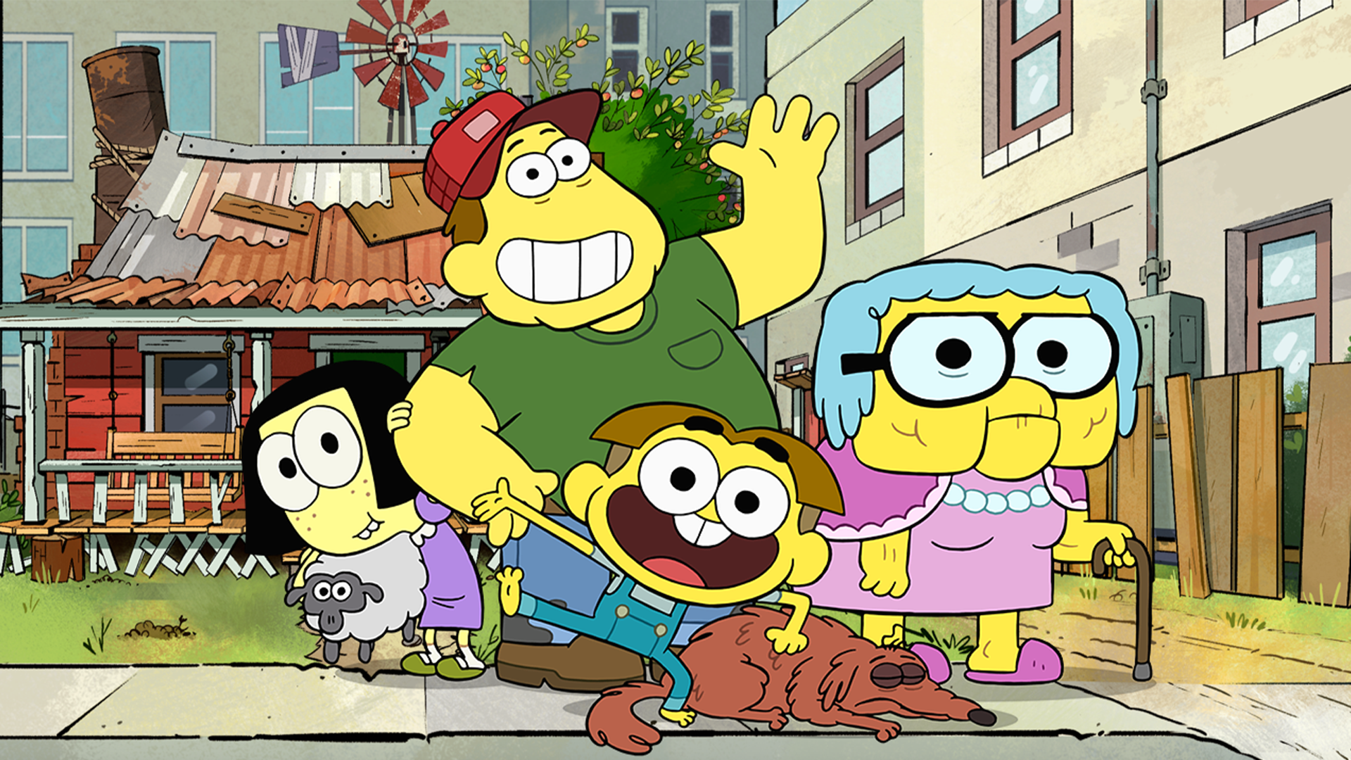 This image features the main characters from the Disney animated series Big City Greens.