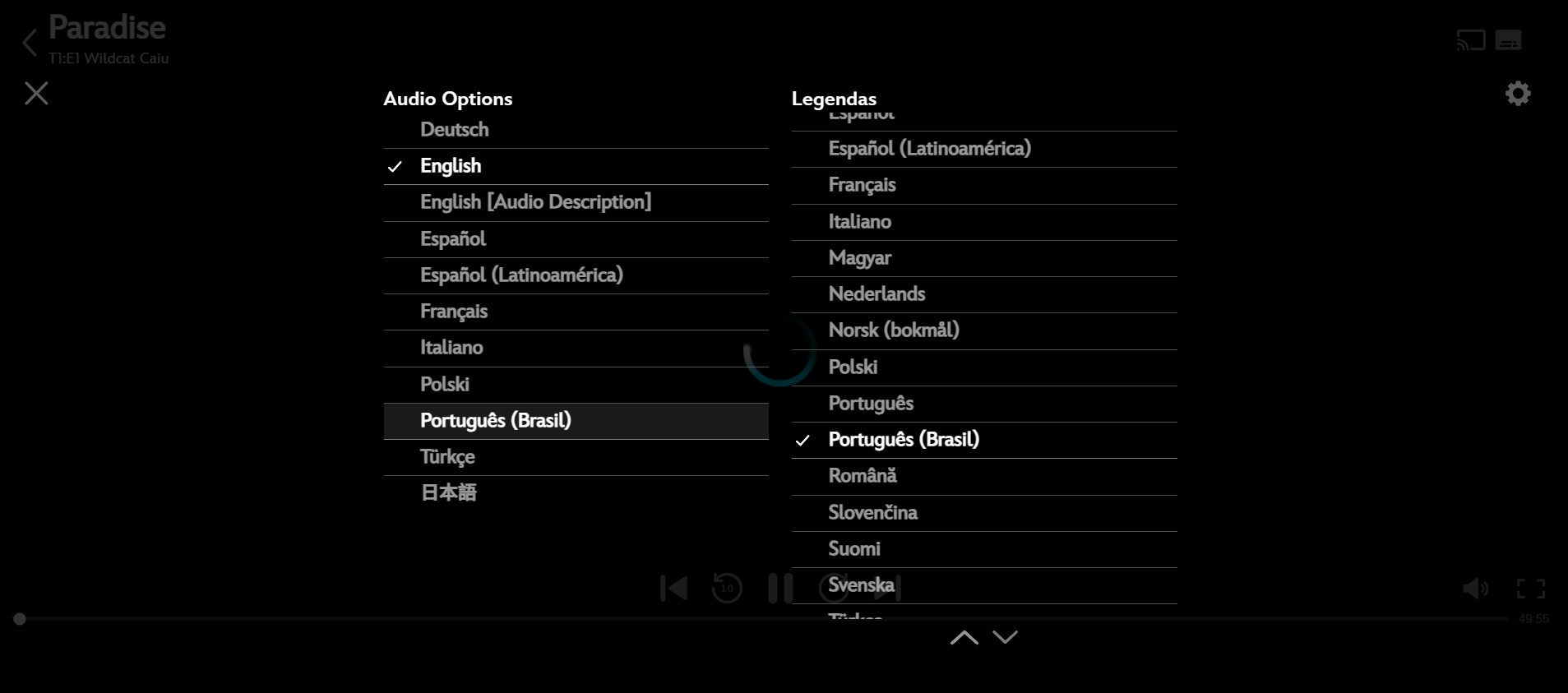 Captura de tela mostrando um usuário ativando as legendas em inglês
