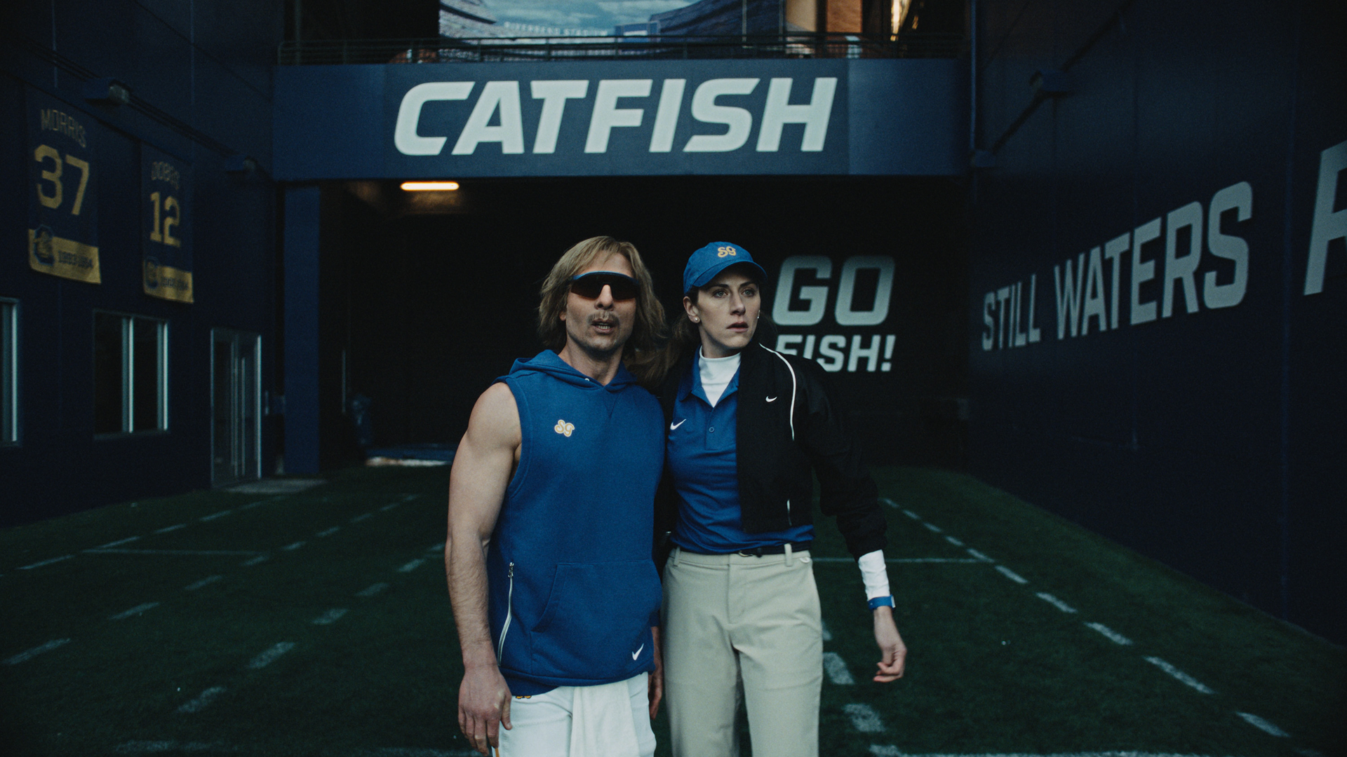 Chad Powers at the football field entrance in the South Georgia Catfish stadium.