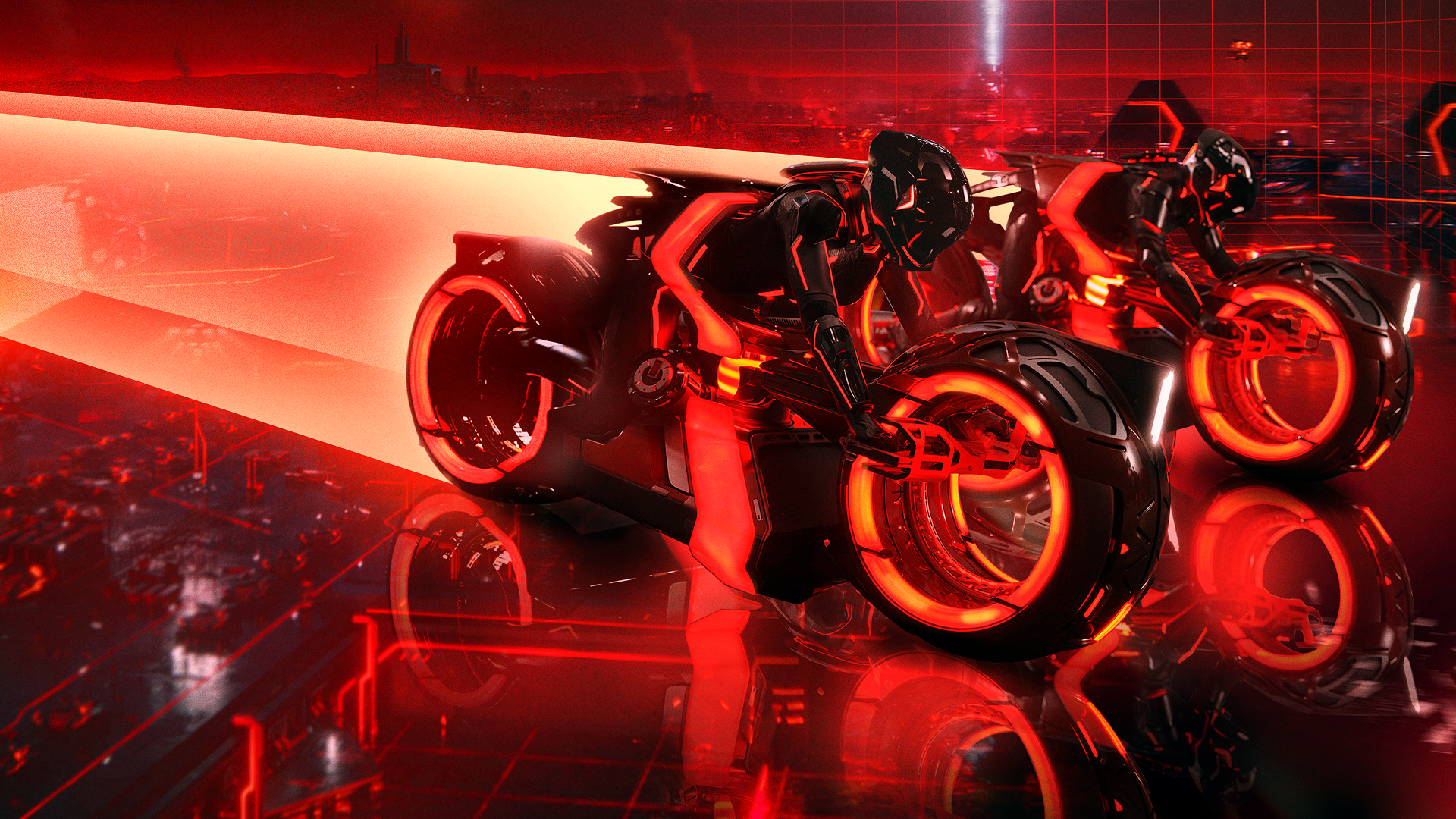 Ares (Jared Leto) and Athena (Jodie Turner-Smith) on a poster for Tron: Ares