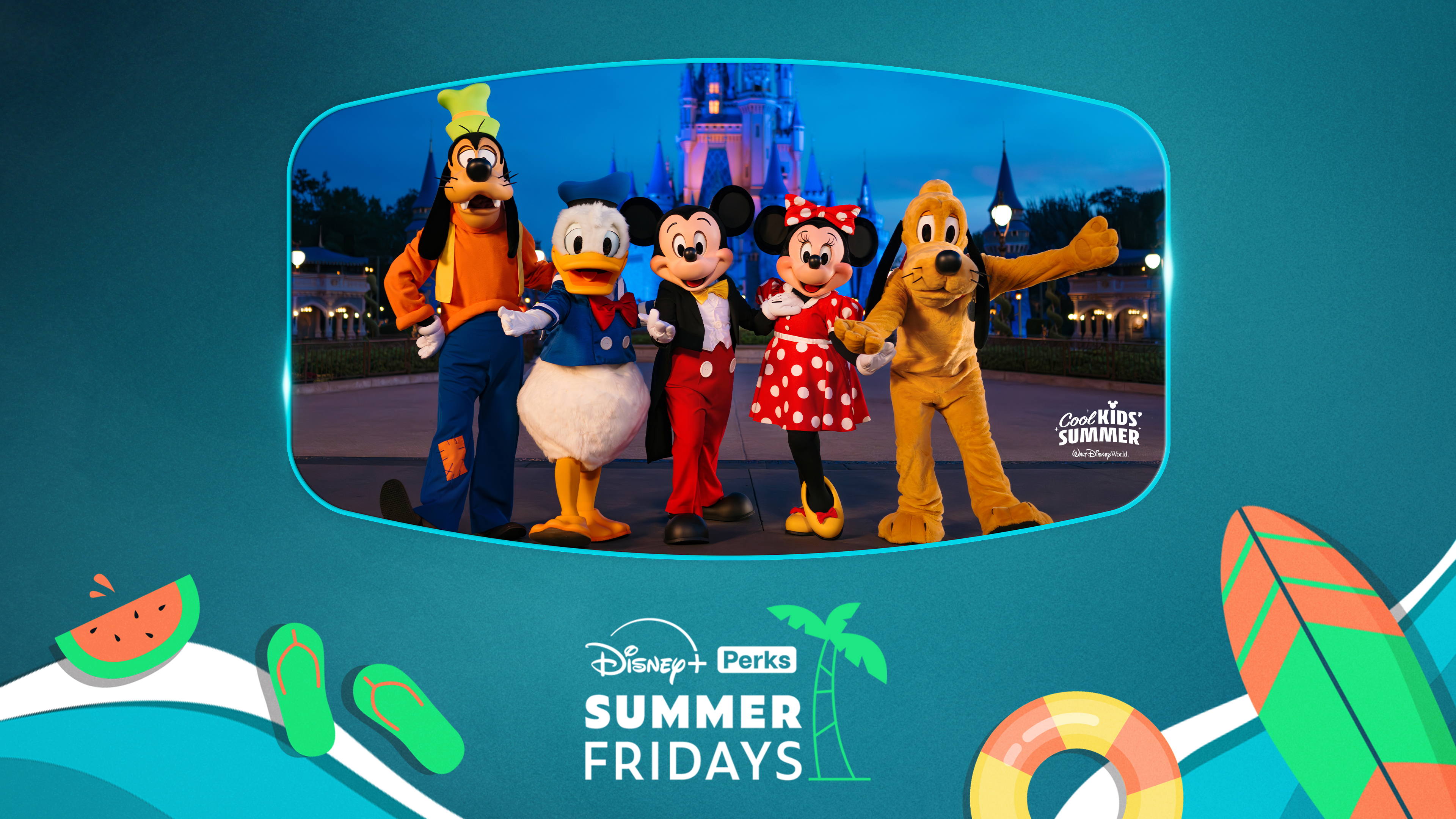 Image featuring actors at Walt Disney World® Resort, dressed up as Goofy, Donald Duck, Mickey Mouse, Minnie Mouse, and Pluto