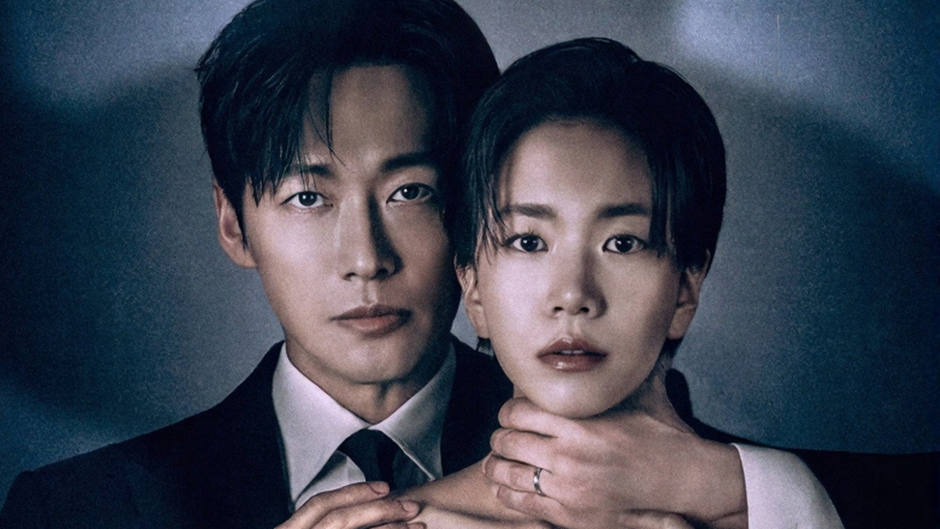 This image is the promotional poster for the 2026 South Korean romantic thriller series The Husband (originally titled Gyeolhonui wanseong), featuring actors Namkoong Min and Lee Seol.