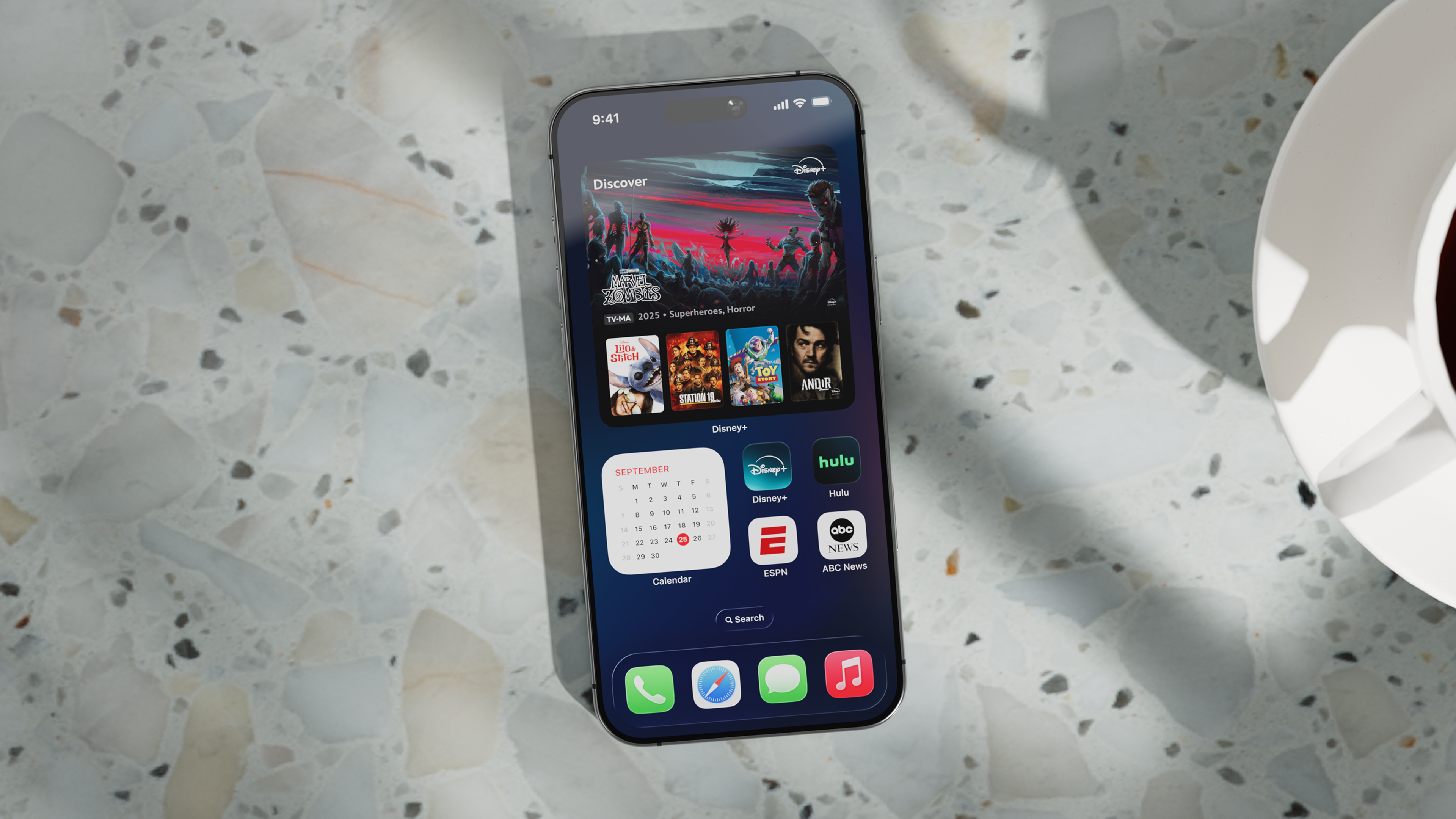 An iPhone featuring the new Disney+ widget on its home screen.