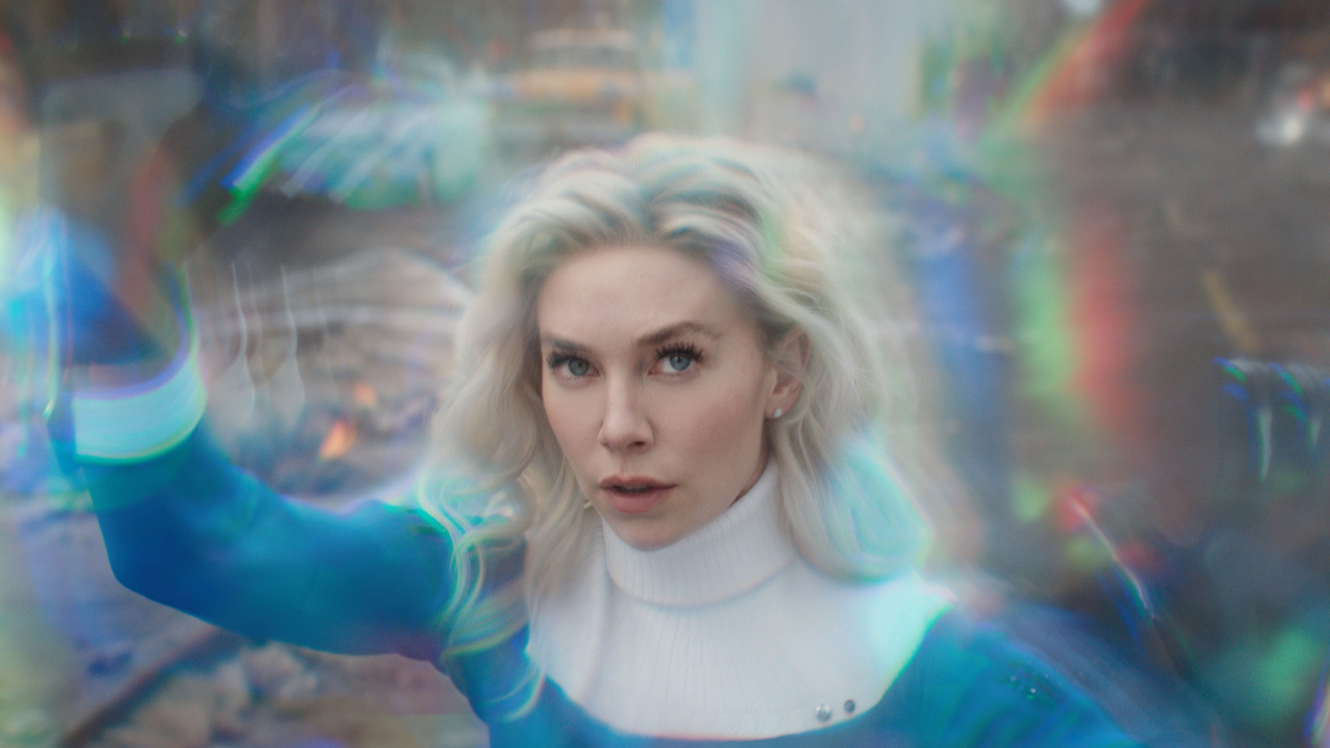 A close up on Sue Storm as her powers warp the space around her