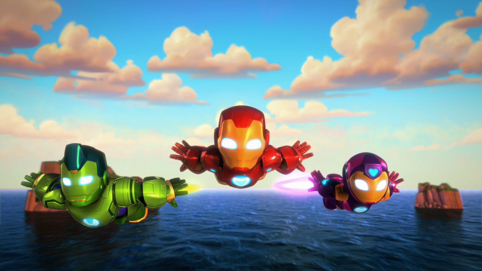 This image depicts characters from the animated preschool series Marvel's Iron Man and His Awesome Friends, which premiered in 2025.