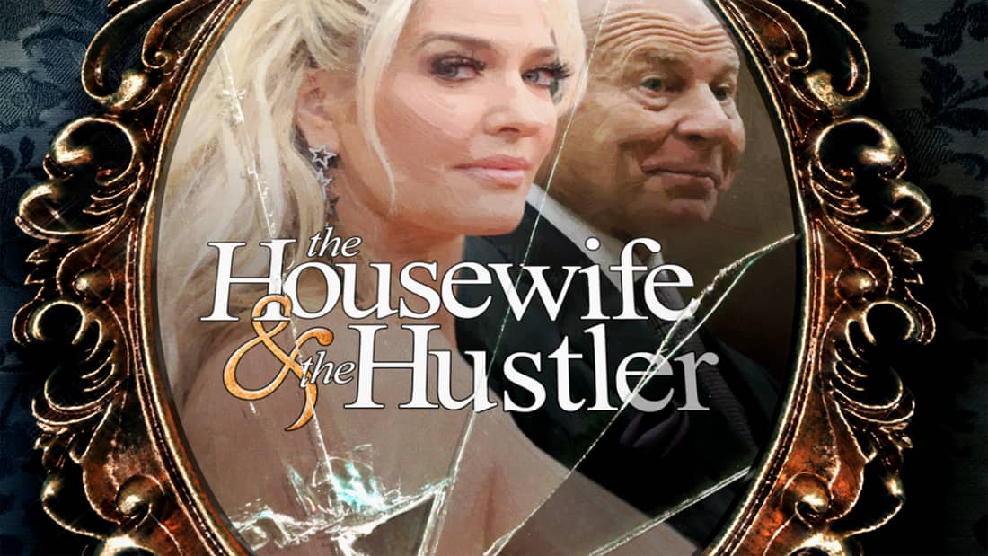 Title art for the true crime docuseries The Housewife and the Hustler.