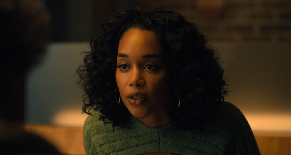 A still image of Laura Harrier as Tatiana in the White Men Can’t Jump remake movie.