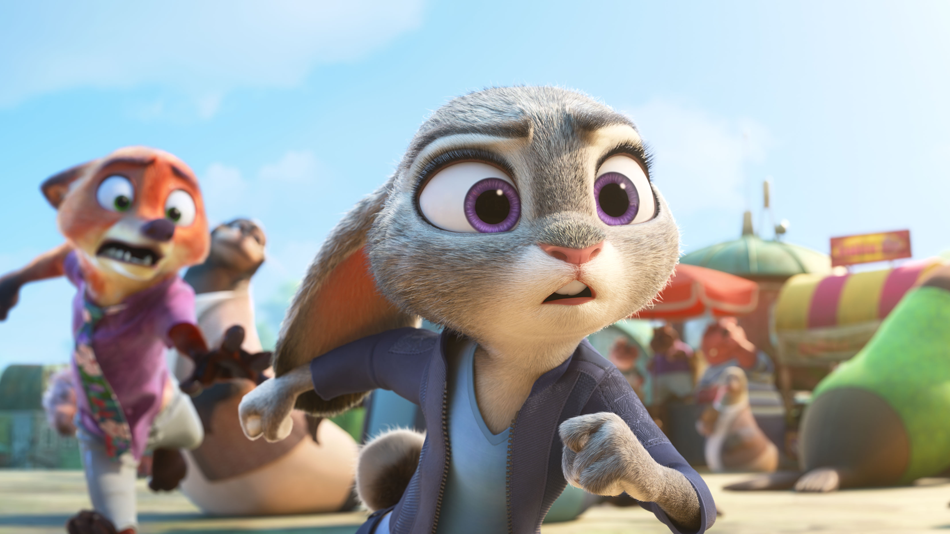 This image is from the animated film Zootopia 2 (2025), a sequel produced by Walt Disney Animation Studios, and features Nick Wilde and Judy Hopps.