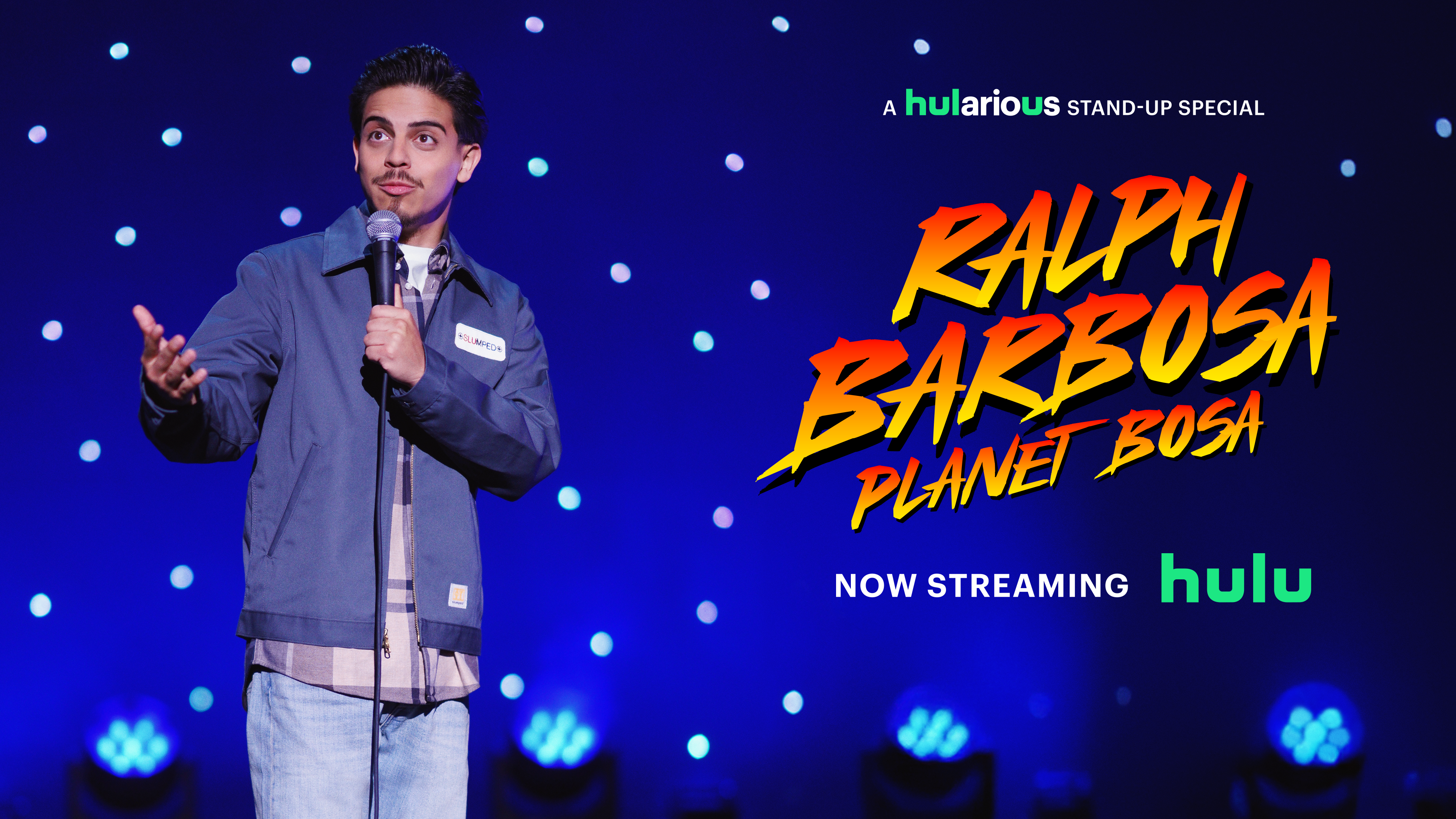 This is comedian Ralph Barbosa during a stand-up performance. Ralph Barbosa: Planet Bosa, Disney+, Hulu