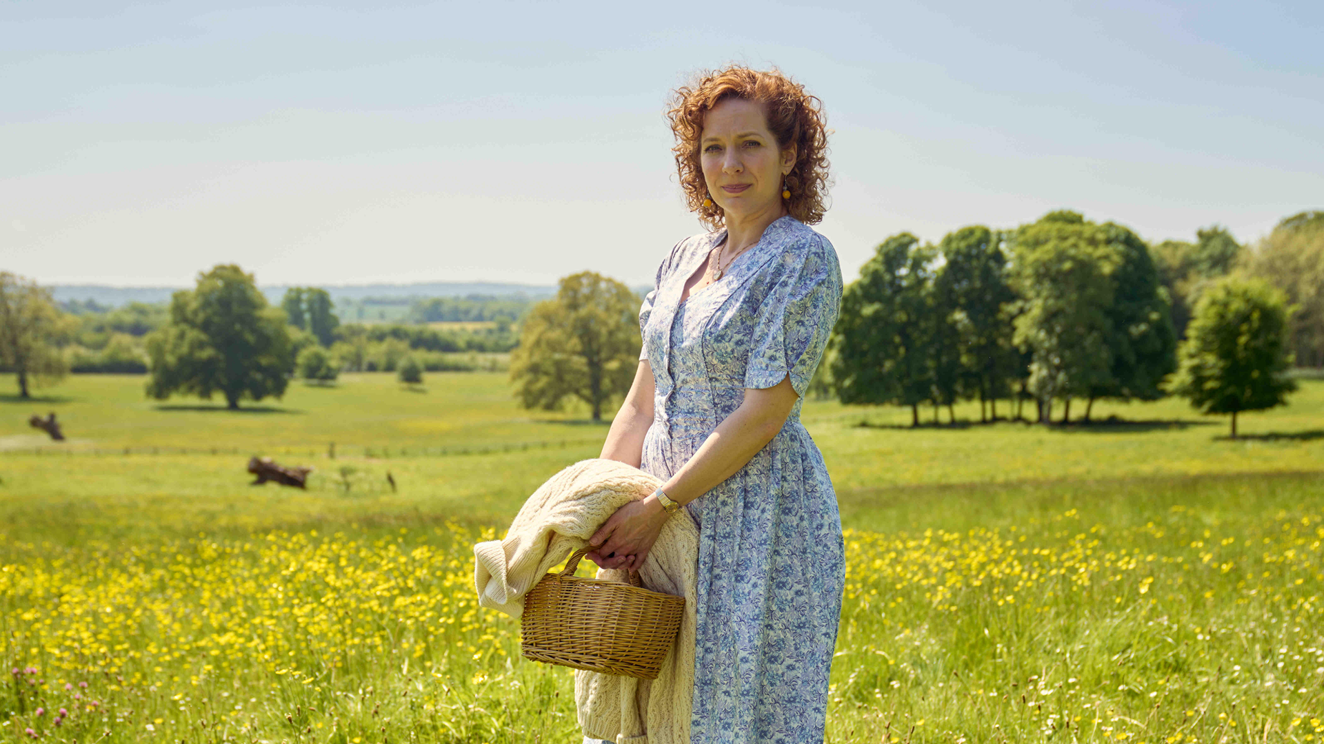 This image features actress Katherine Parkinson in her role as Lizzie Vereker in the Disney+ television adaptation of Jilly Cooper's novel Rivals.