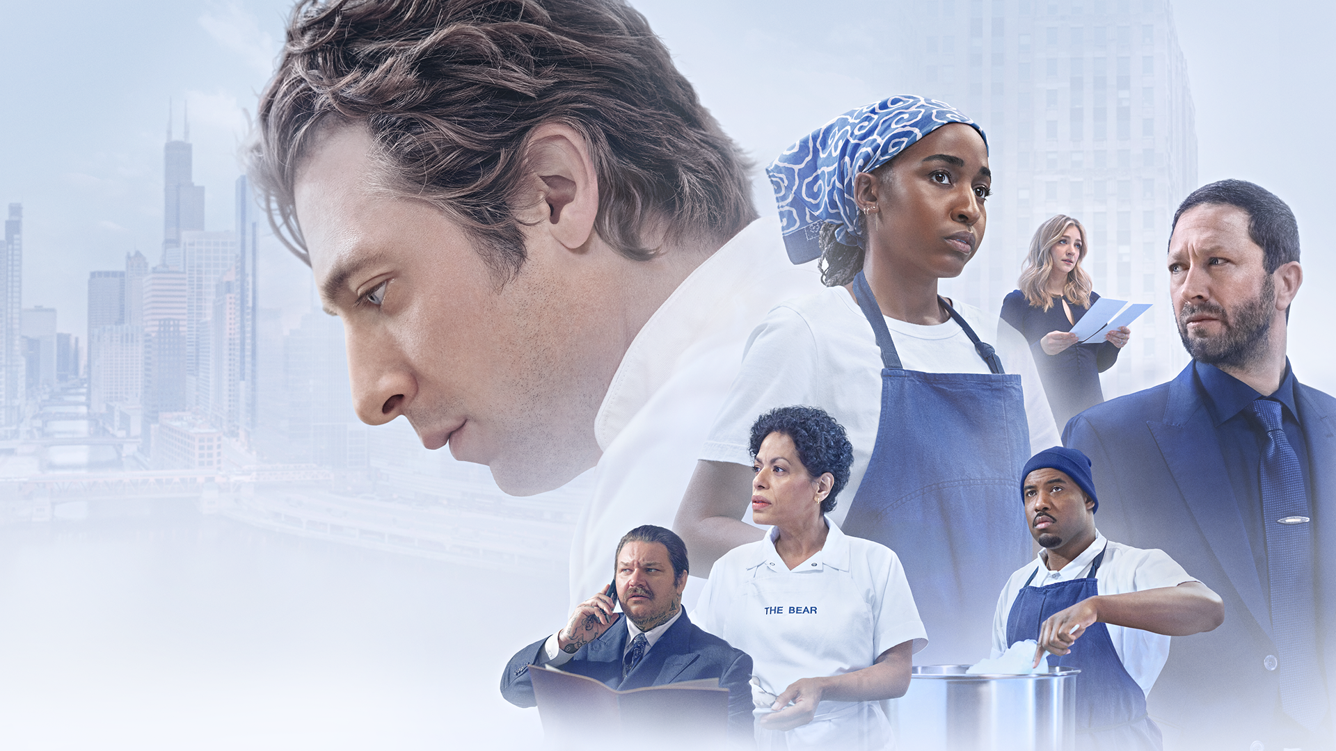 This image features the cast of the FX comedy-drama series The Bear, which has been renewed for a fifth season.
