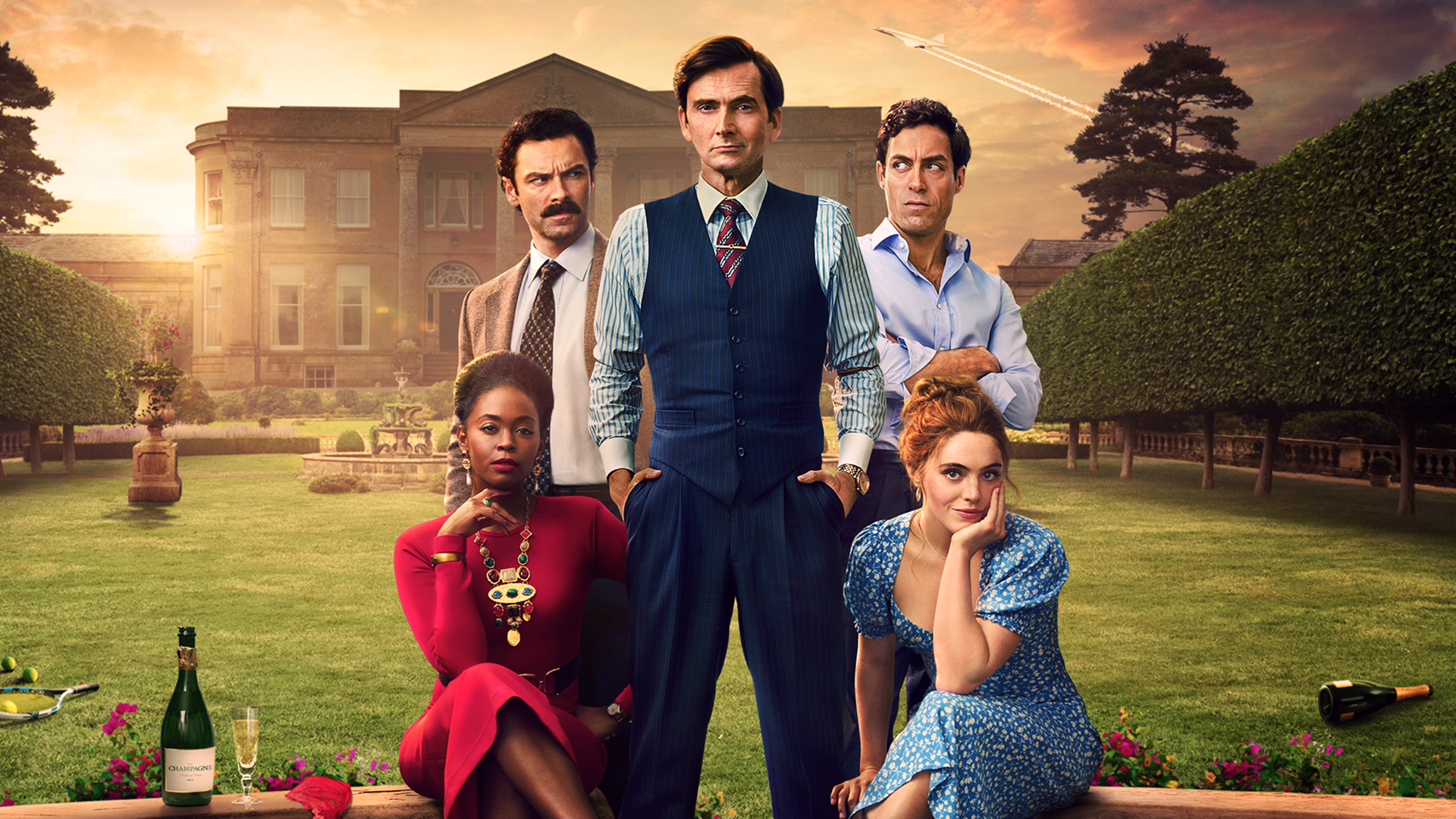 Cast of Rivals including David Tennant.