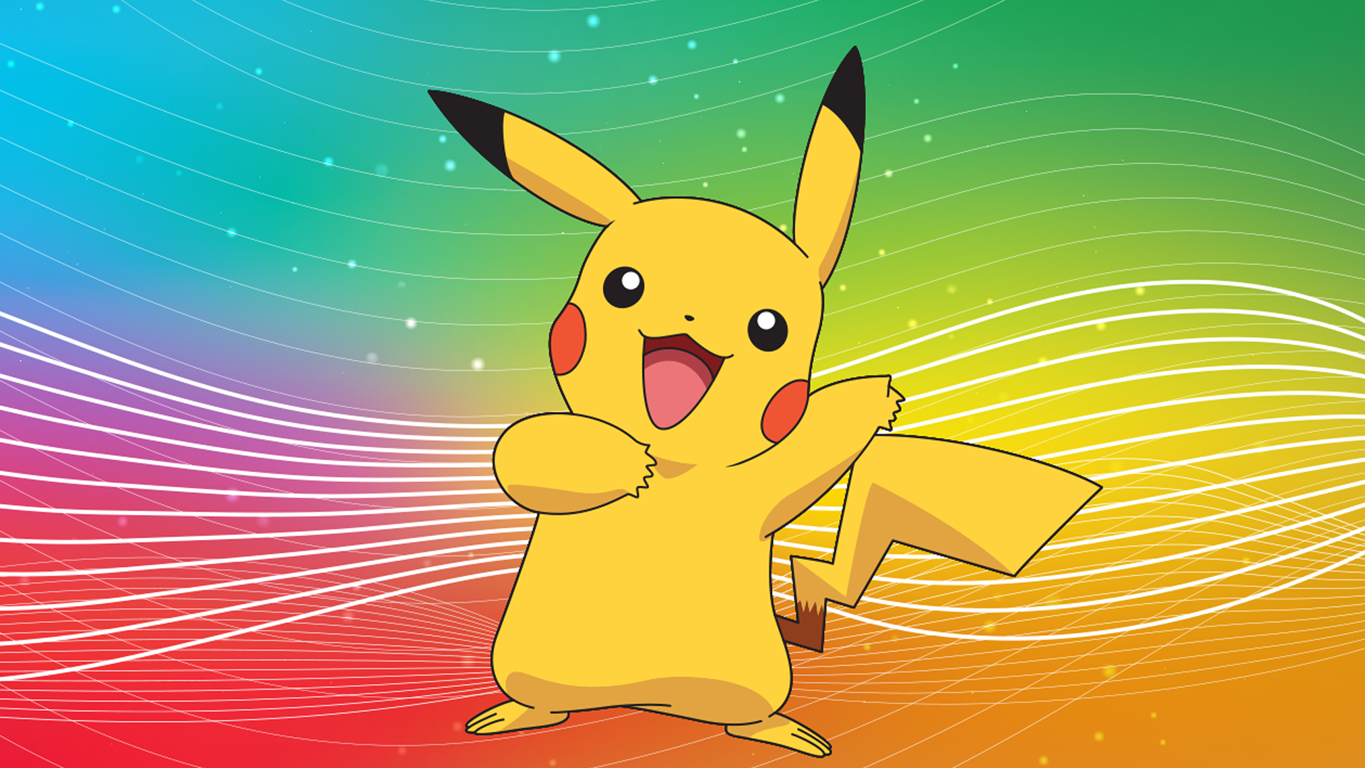 This image features Pikachu, the iconic electric-type Pokémon mascot known for its yellow body, long ears with black tips, and red cheek pouches.
