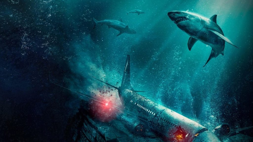 A still image from the movie, No Way Up, perfect to watch during Shark Week or SharkFest.