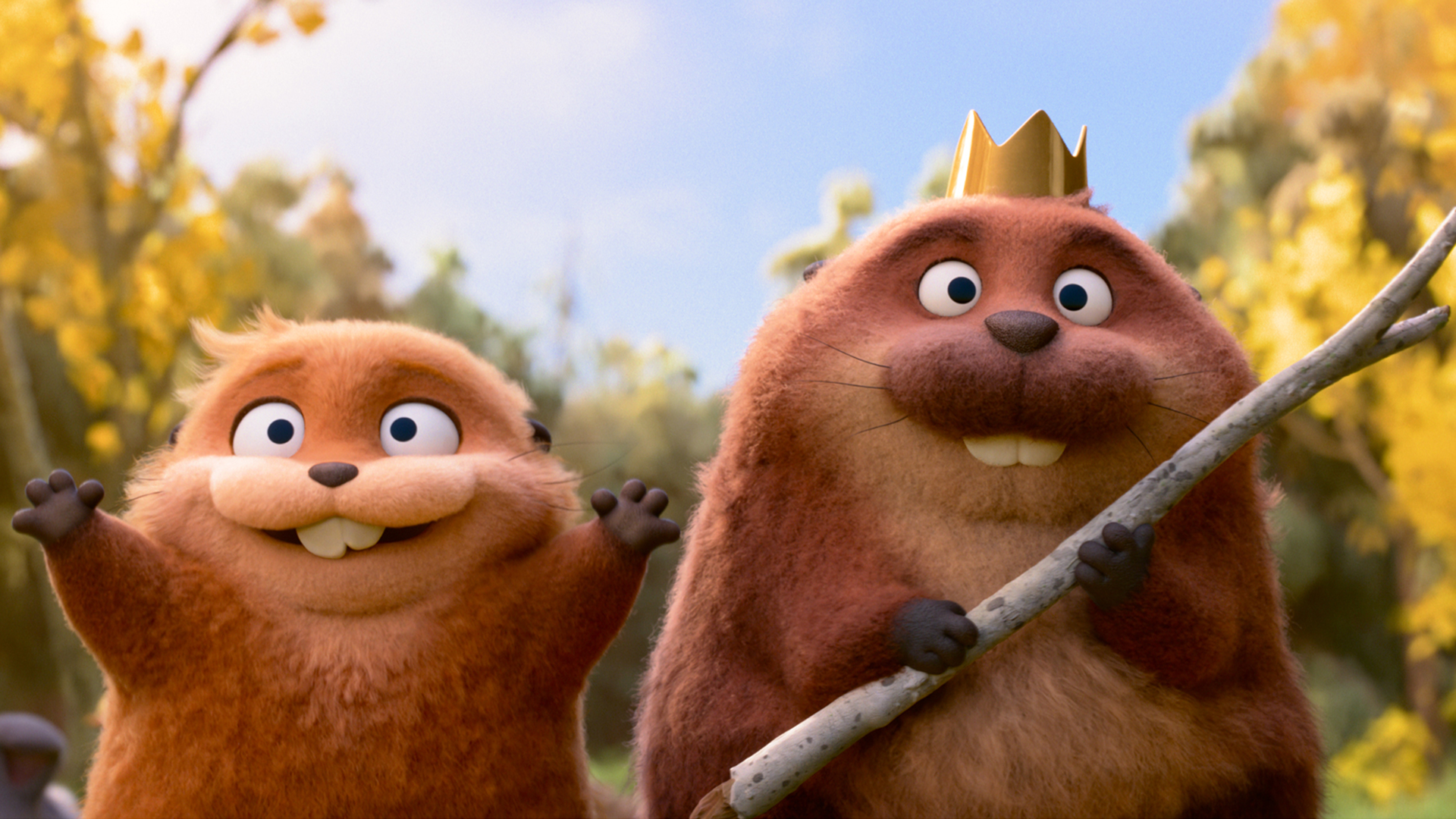 Mabel in her beaver form and the beaver King George in Hoppers