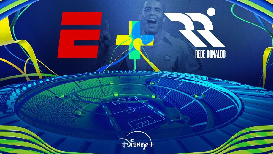 Imagem da parceria do ESPN, Disney+ e Casa Ronaldo para a cobertura da Copa do Mundo 2026, com imagem do Ronaldo Nazário