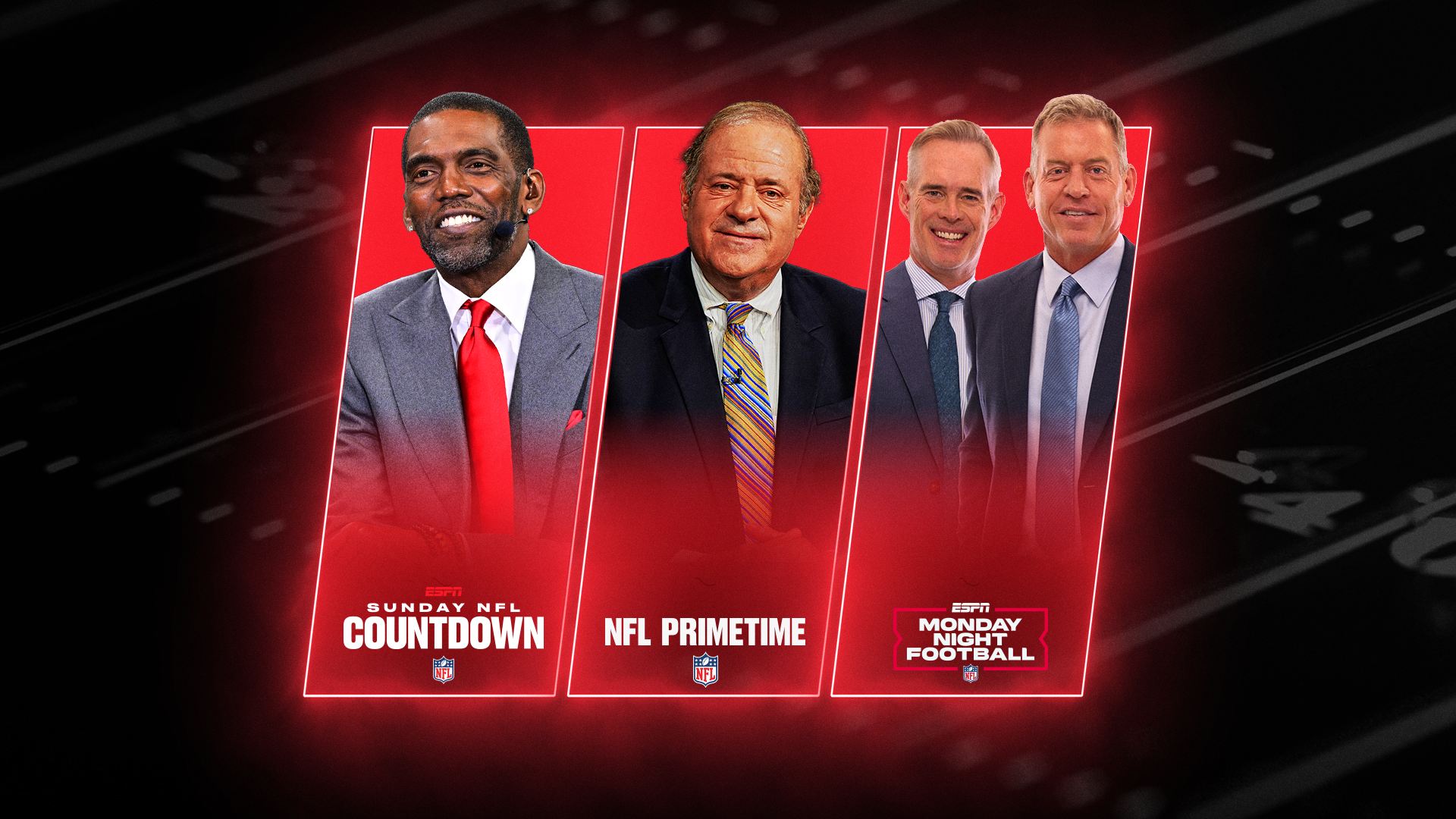 Sunday NFL Countdown, NFL Primetime, and Monday Night Football.