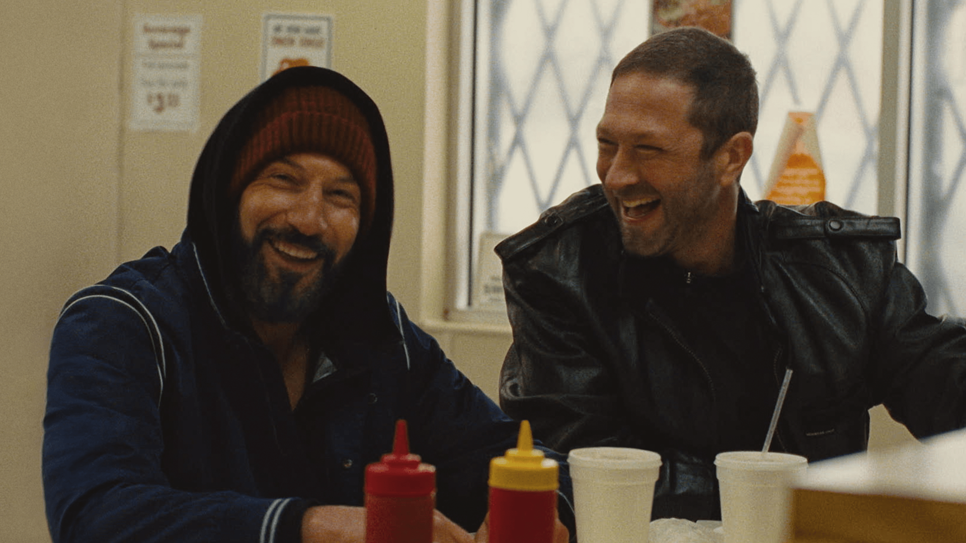 Jon Bernthal (left) and Ebon Moss-Bachrach (right) in a scene from The Bear