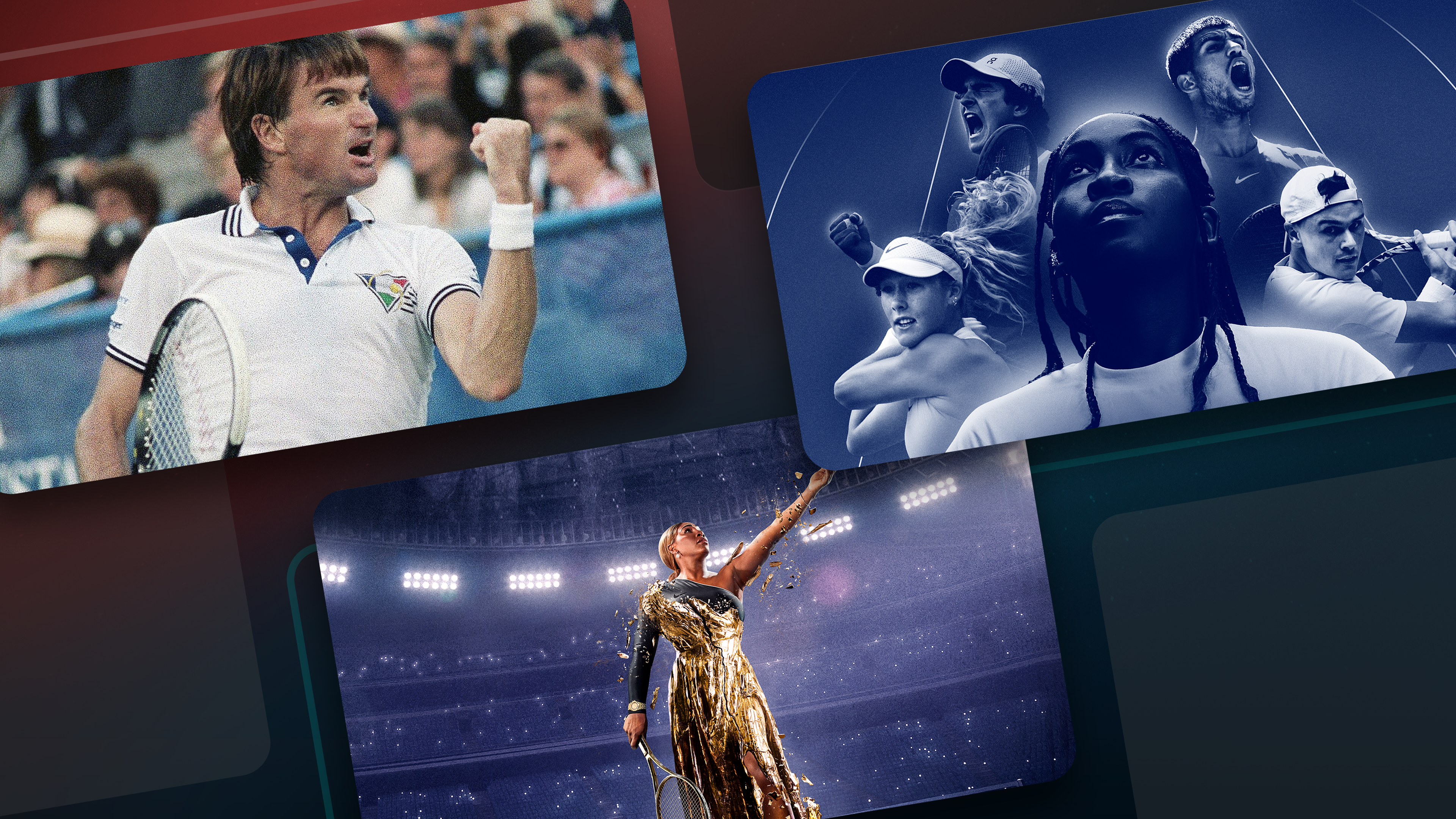 Grid showcasing some of the titles featured in the tennis watch guide on Disney+.