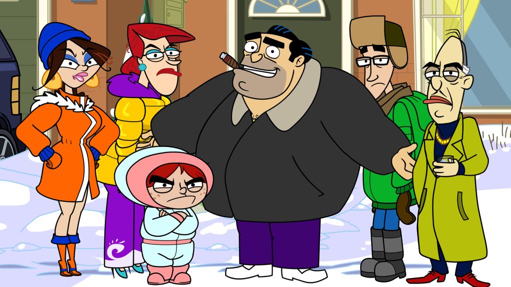 A still image from the adult animated sitcom series, Fugget About It.