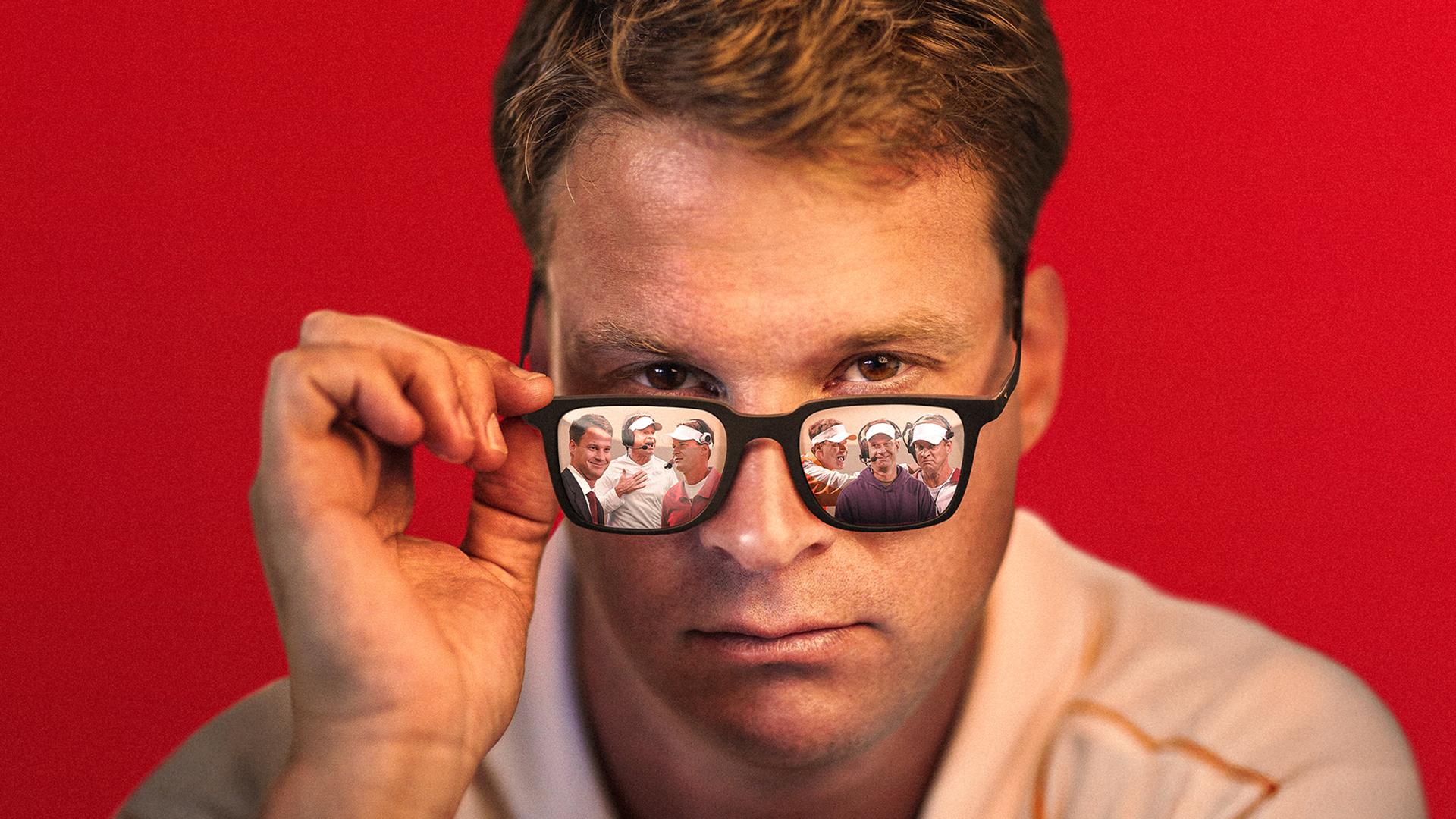 This image is a promotional photo for the ESPN E60 documentary "The Many Lives of Lane Kiffin," which was released in September 2025.