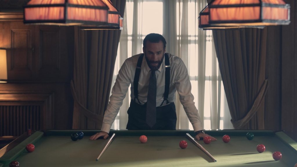 A still image of Joseph Fiennes as Fred Waterford in The Handmaid’s Tale.
