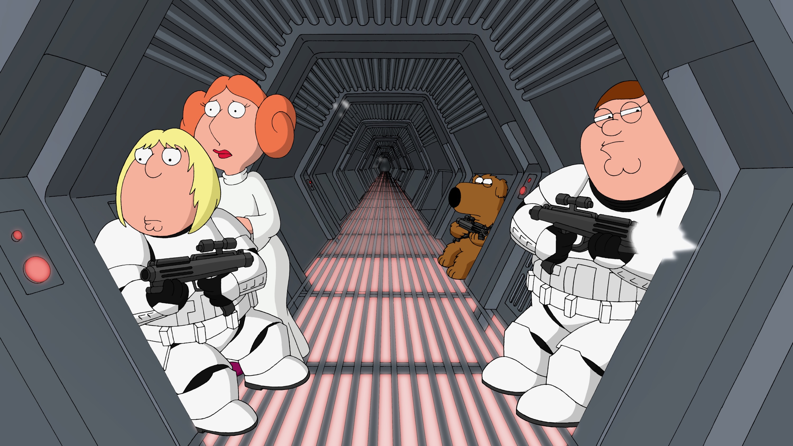 Family Guy Star Wars “Blue Harvest” Stormtrooper hallway scene.