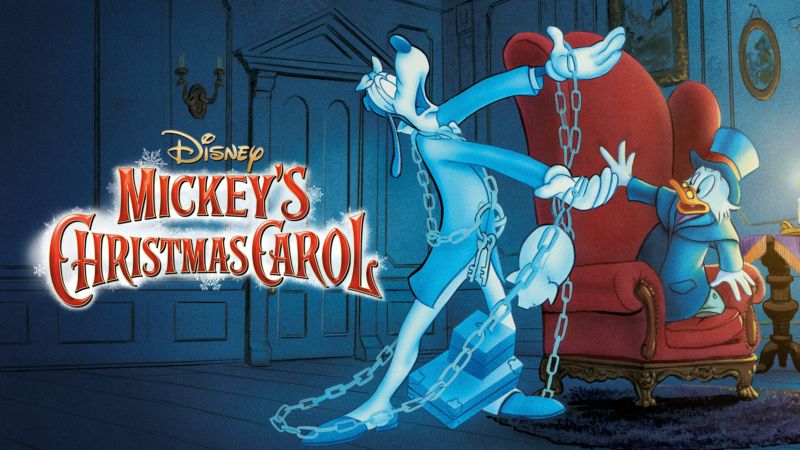 Title art for the Disney animated Christmas movie, Mickey’s Christmas Carol.