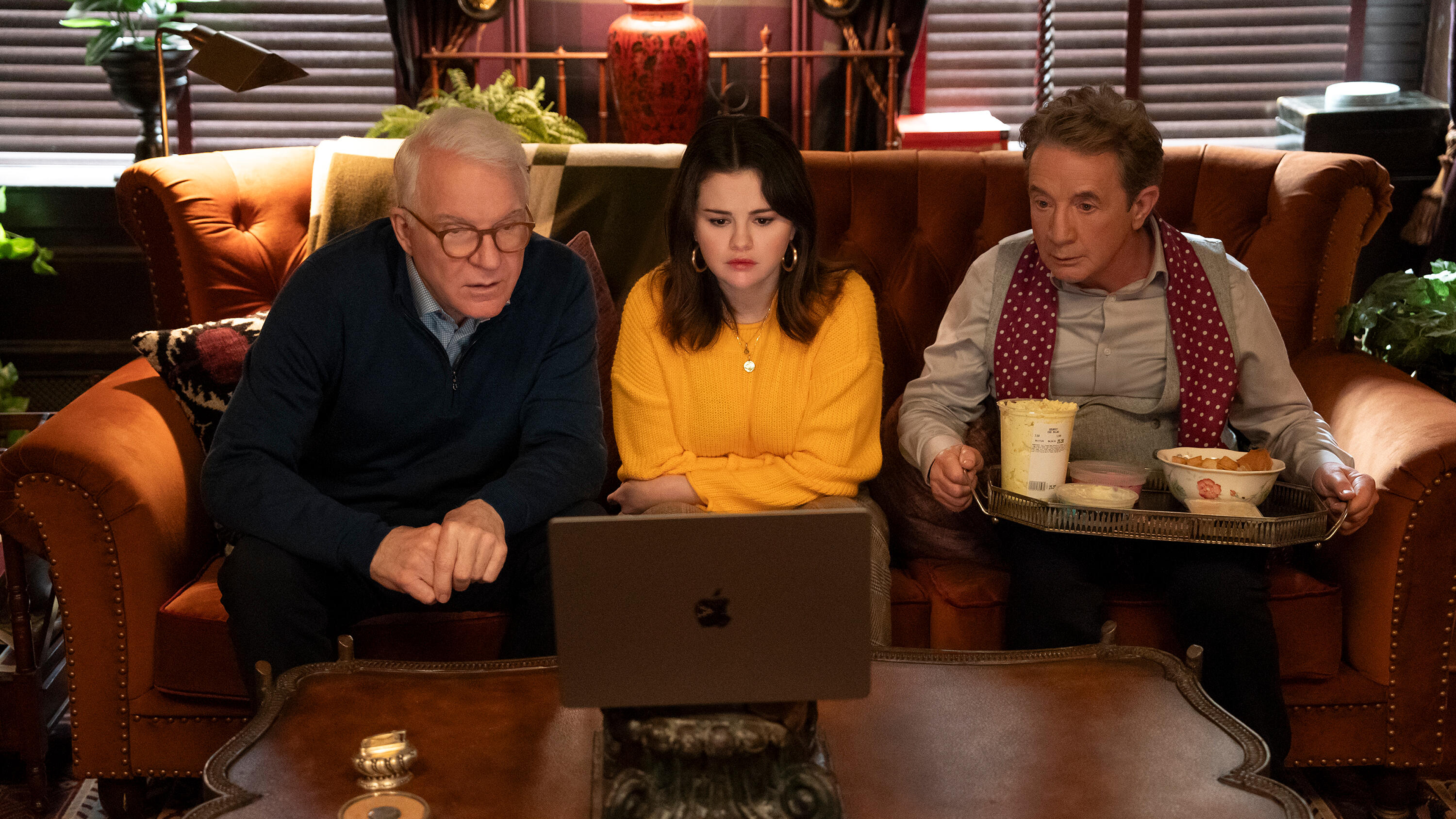 Charles-Haden Savage (Steve Martin), Mabel Mora (Selena Gomez), and Oliver Putnam (Martin Short) in Only Murders in the Building.