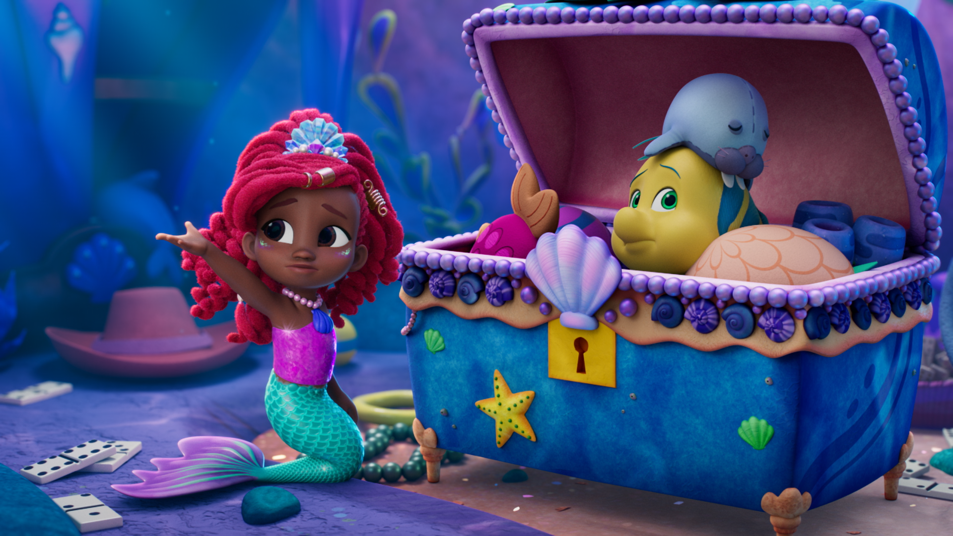 This scene features the animated character Ariel from the Disney Junior series Ariel.