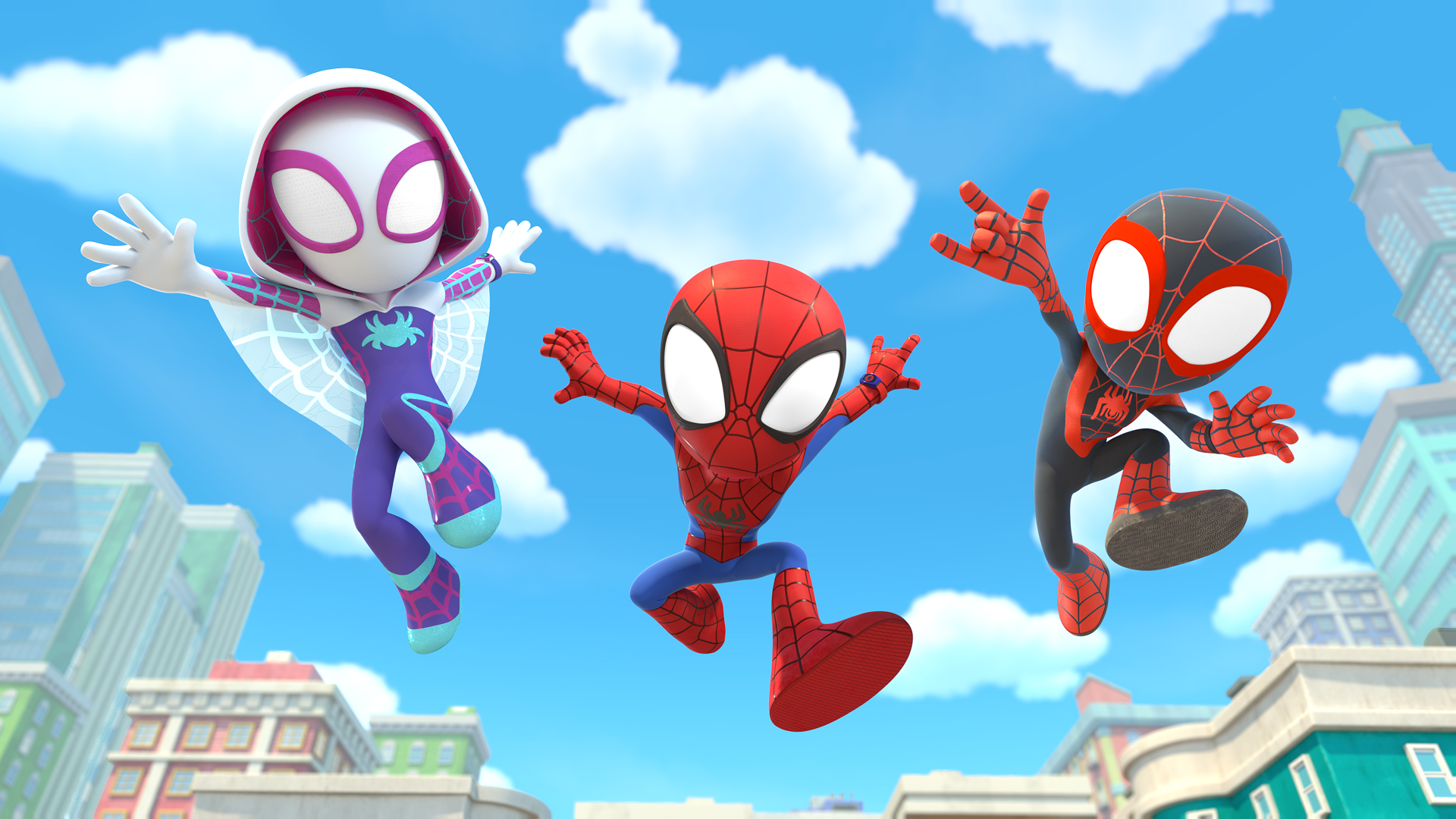 Aranha-Fantasma, Homem-Aranha e Miles Morales entram em ação.