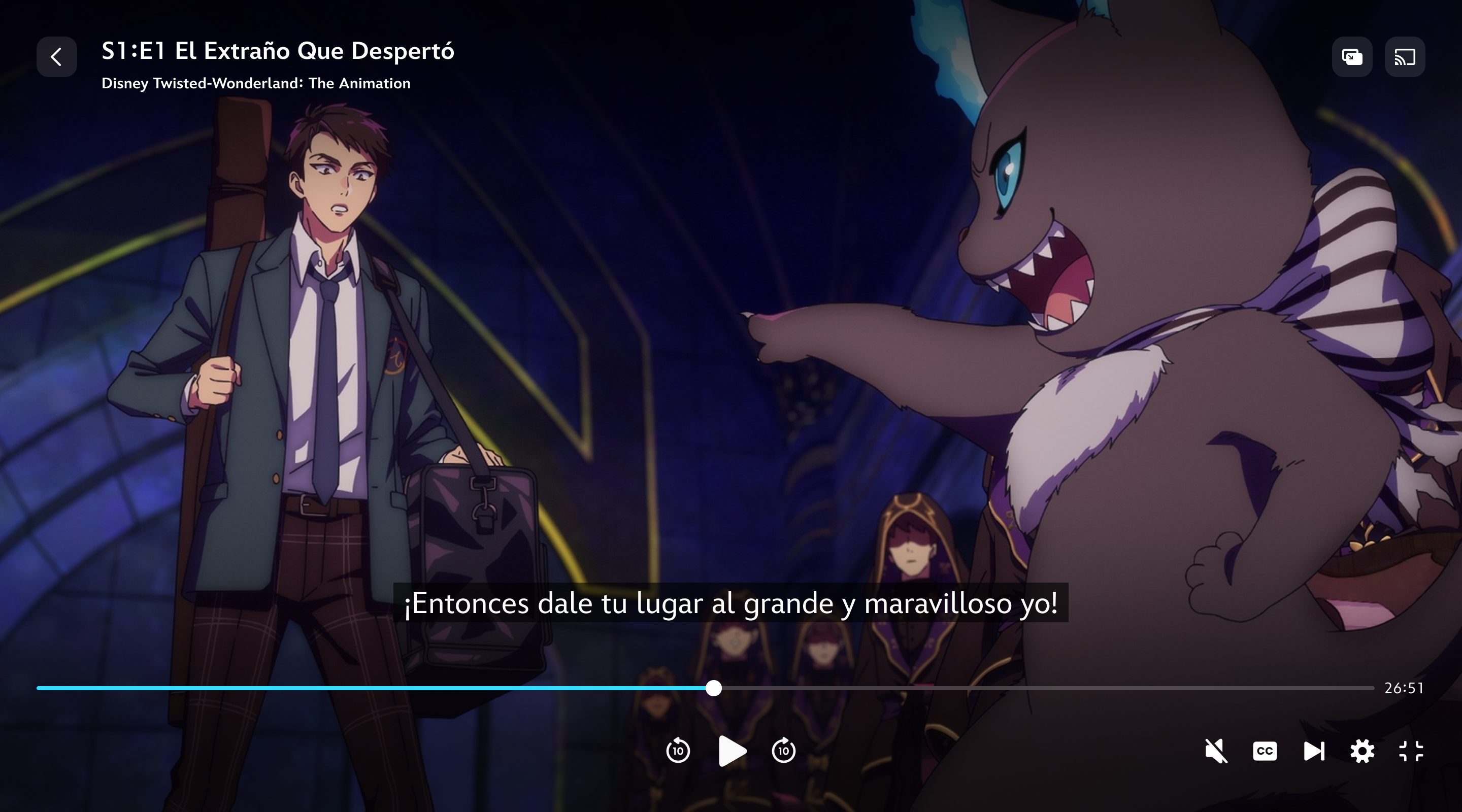 Una escena de Disney Twisted-Wonderland: La serie corregida para subtítulos en inglés
