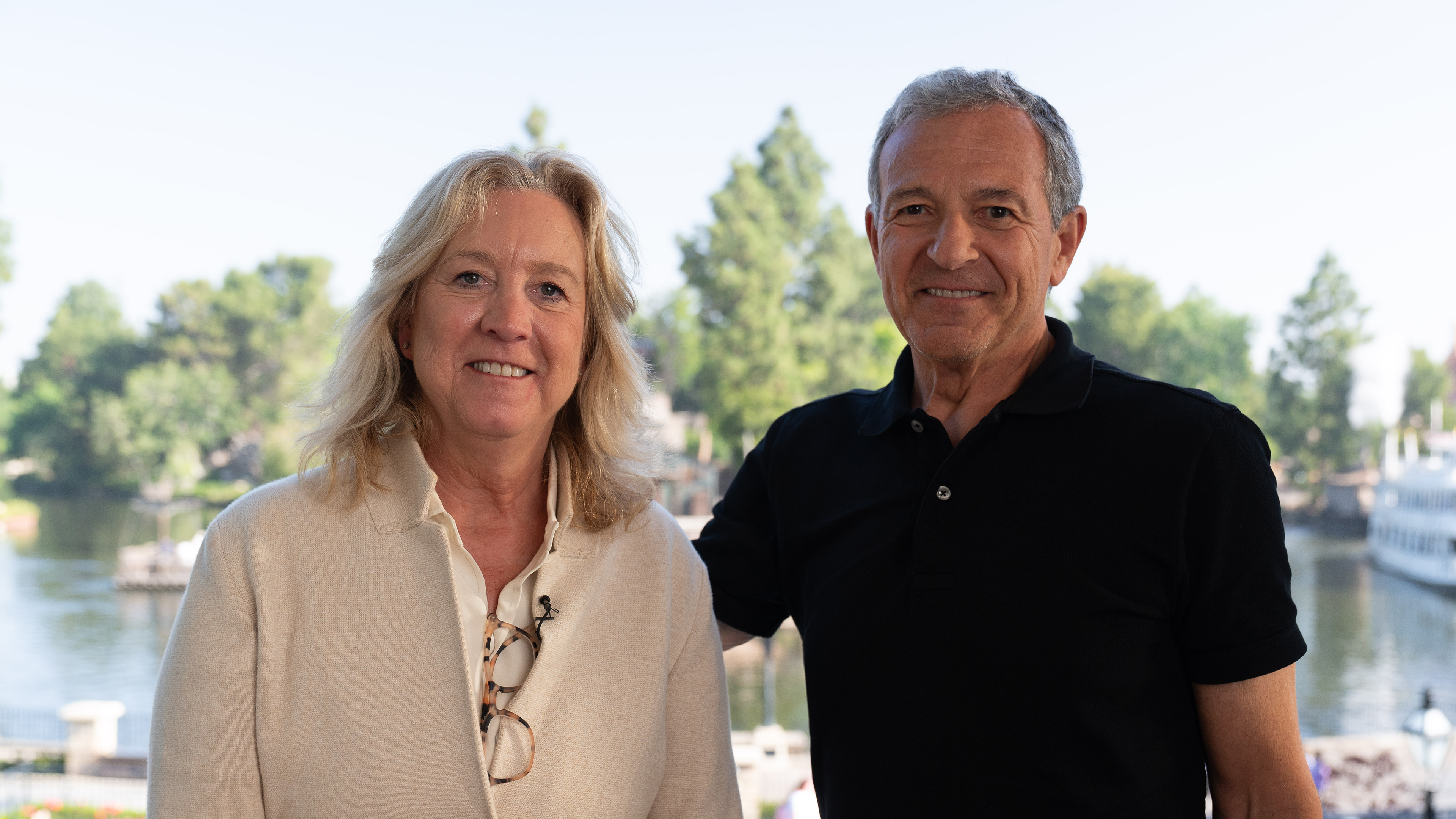 Leslie Iwerks with Disney CEO Bob Iger in Disney Worldbuilders.