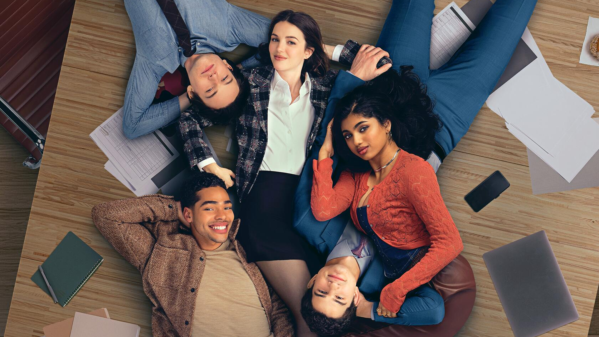 This image features the cast of the Hulu original comedy series "Not Suitable for Work".